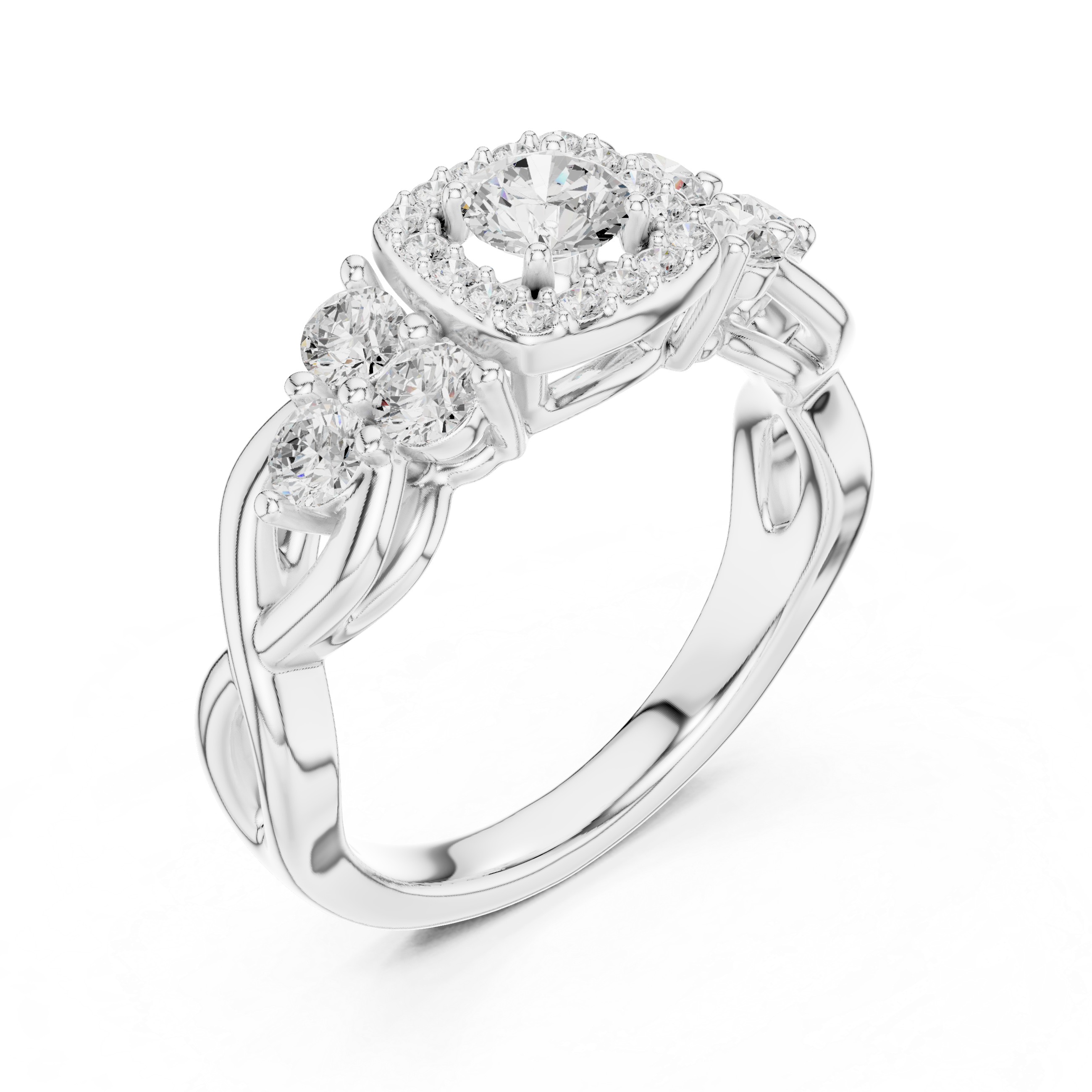 Vintage Cluster Halo Engagement Ring – Round Diamond Multi Stone Bridal Ring