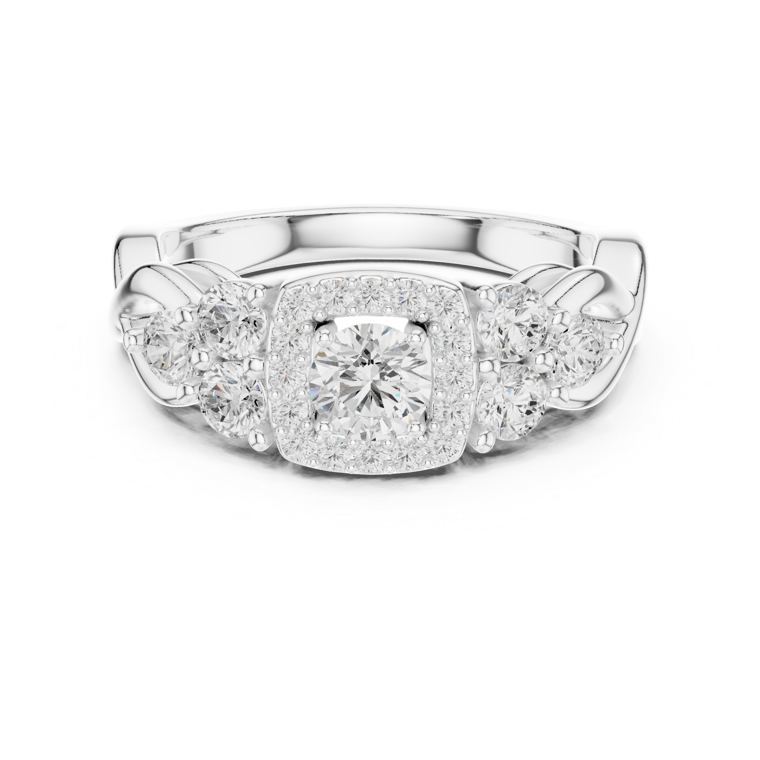 Vintage Cluster Halo Engagement Ring – Round Diamond Multi Stone Bridal Ring