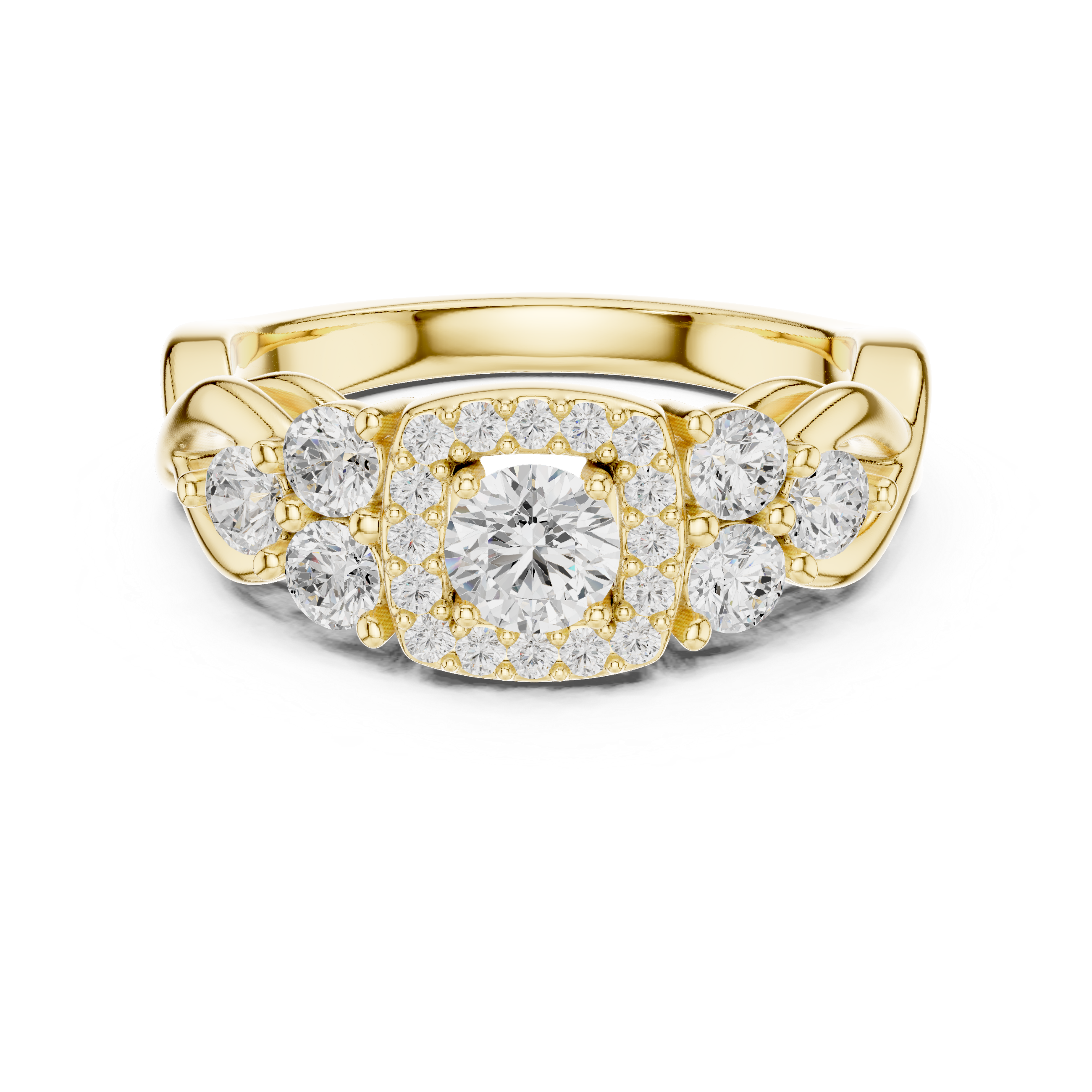 Vintage Cluster Halo Engagement Ring – Round Diamond Multi Stone Bridal Ring