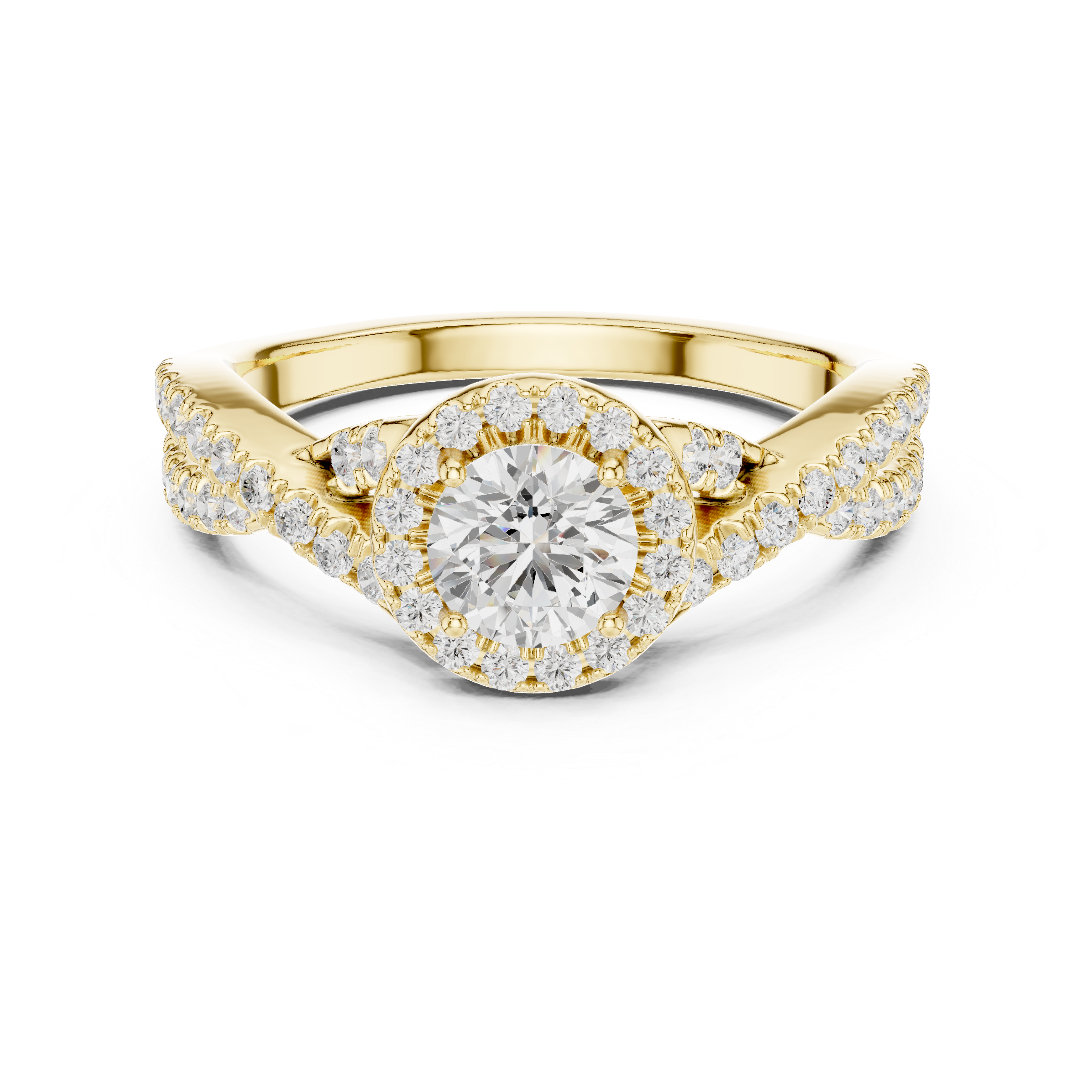 Twisted Split Shank Halo Engagement Ring – Round Diamond Bridal Ring