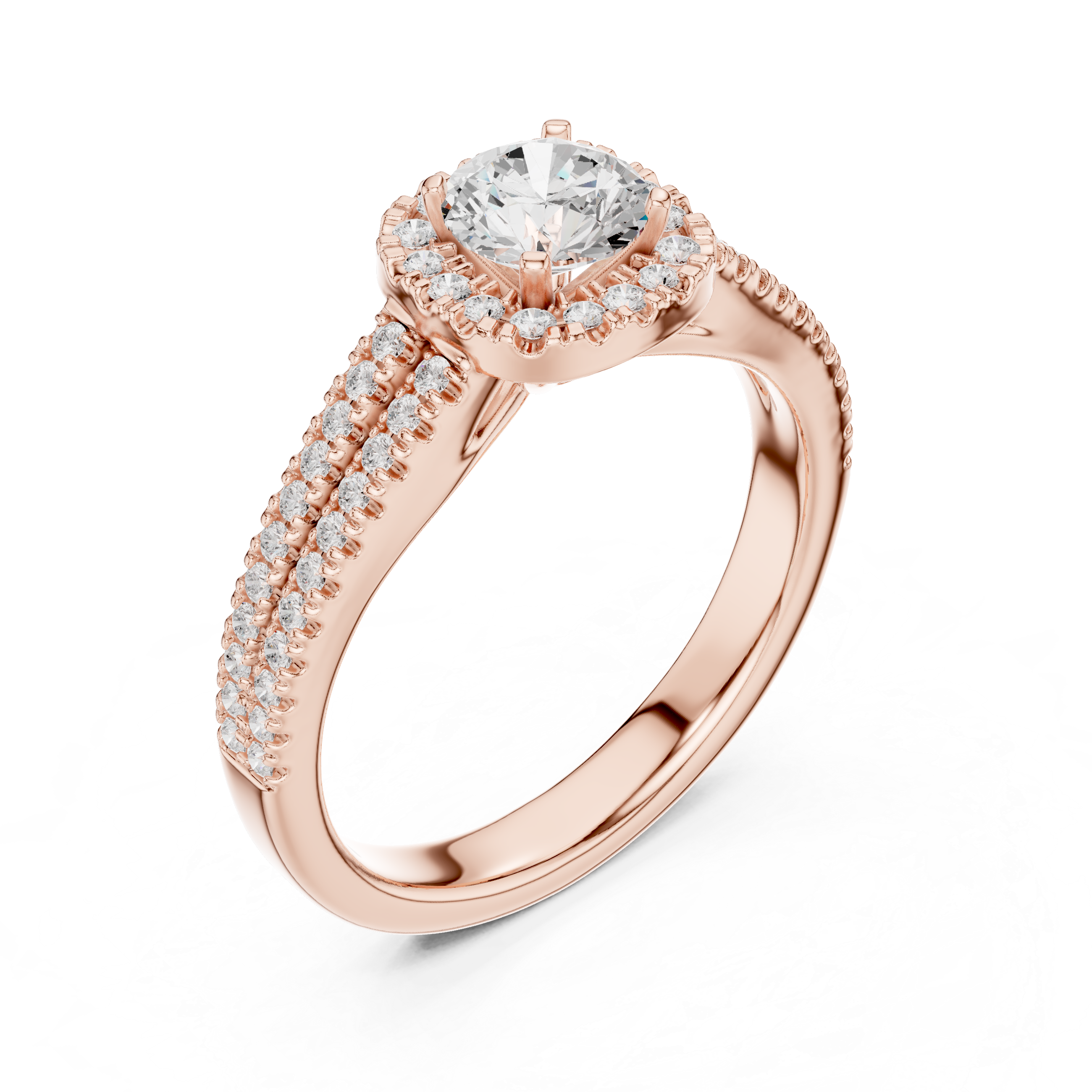Round Halo Engagement Ring – Double Band Diamond Bridal Ring