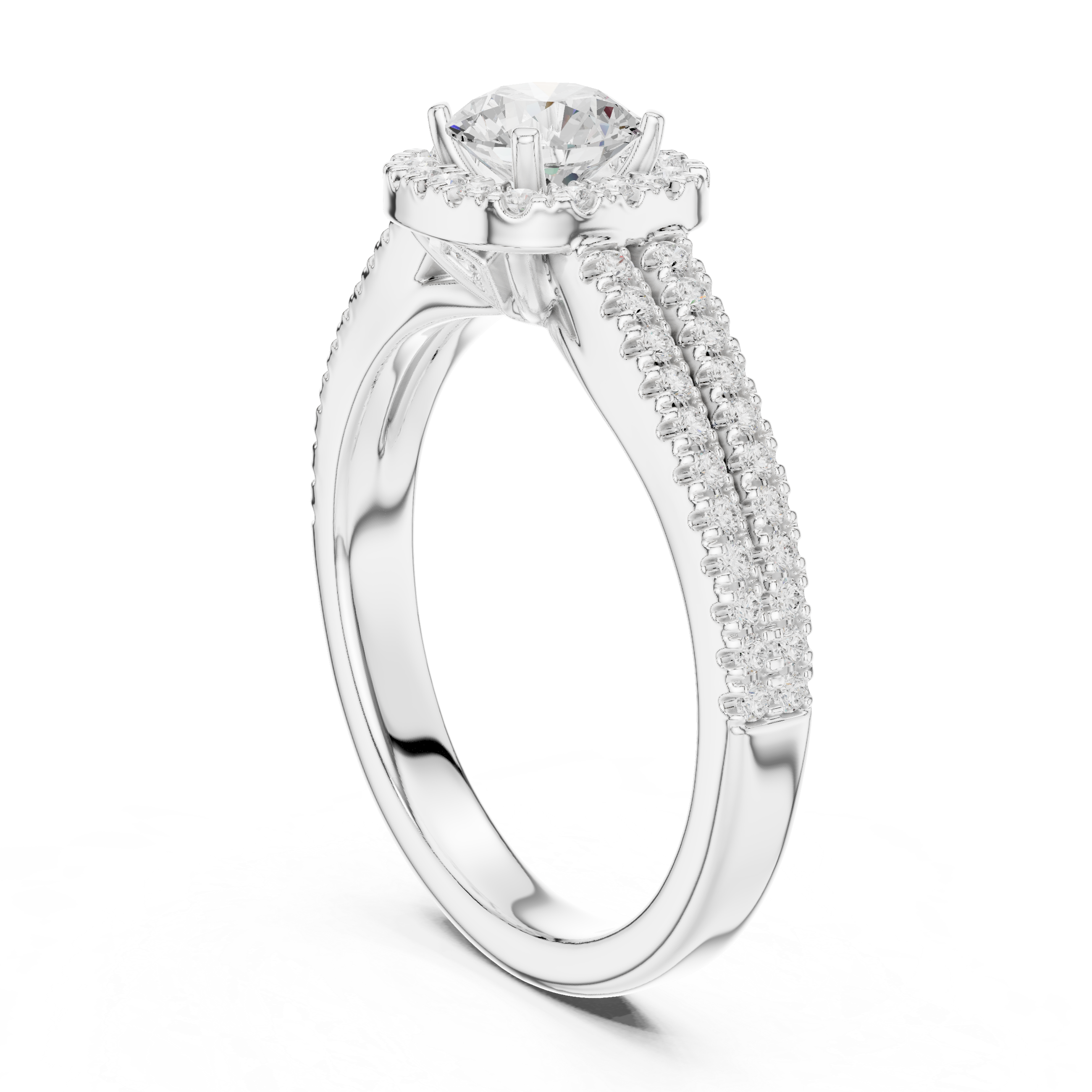 Round Halo Engagement Ring – Double Band Diamond Bridal Ring