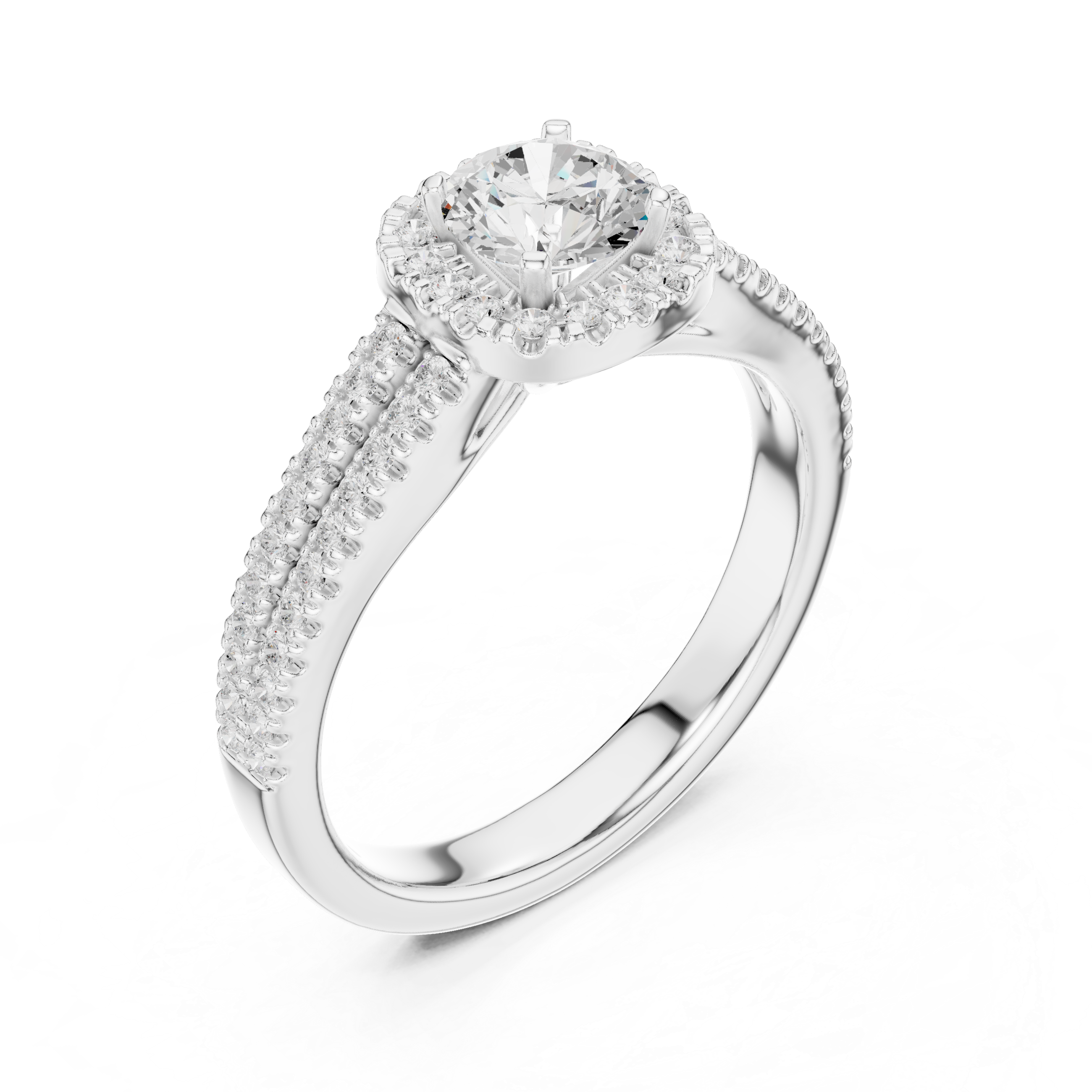 Round Halo Engagement Ring – Double Band Diamond Bridal Ring