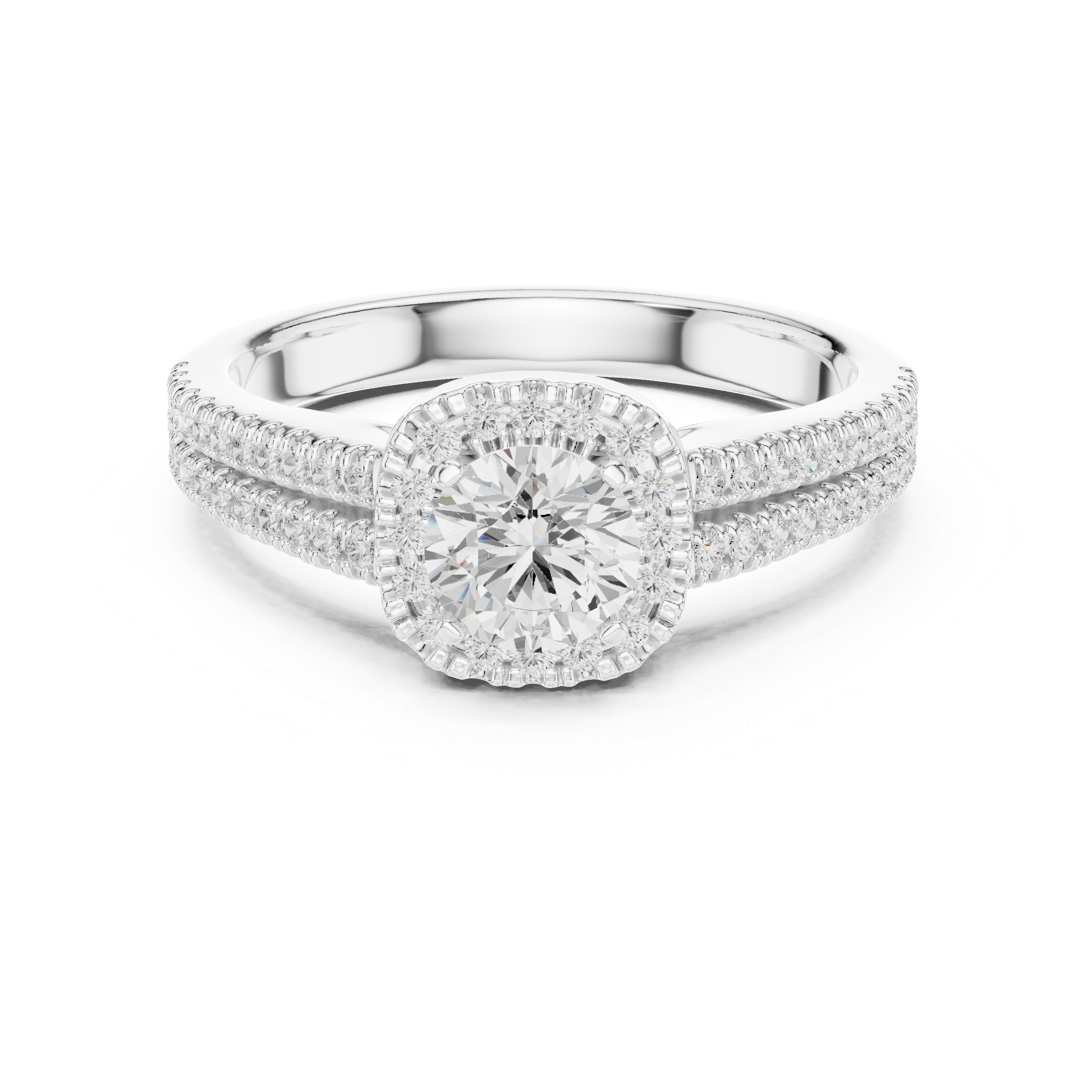 Round Halo Engagement Ring – Double Band Diamond Bridal Ring