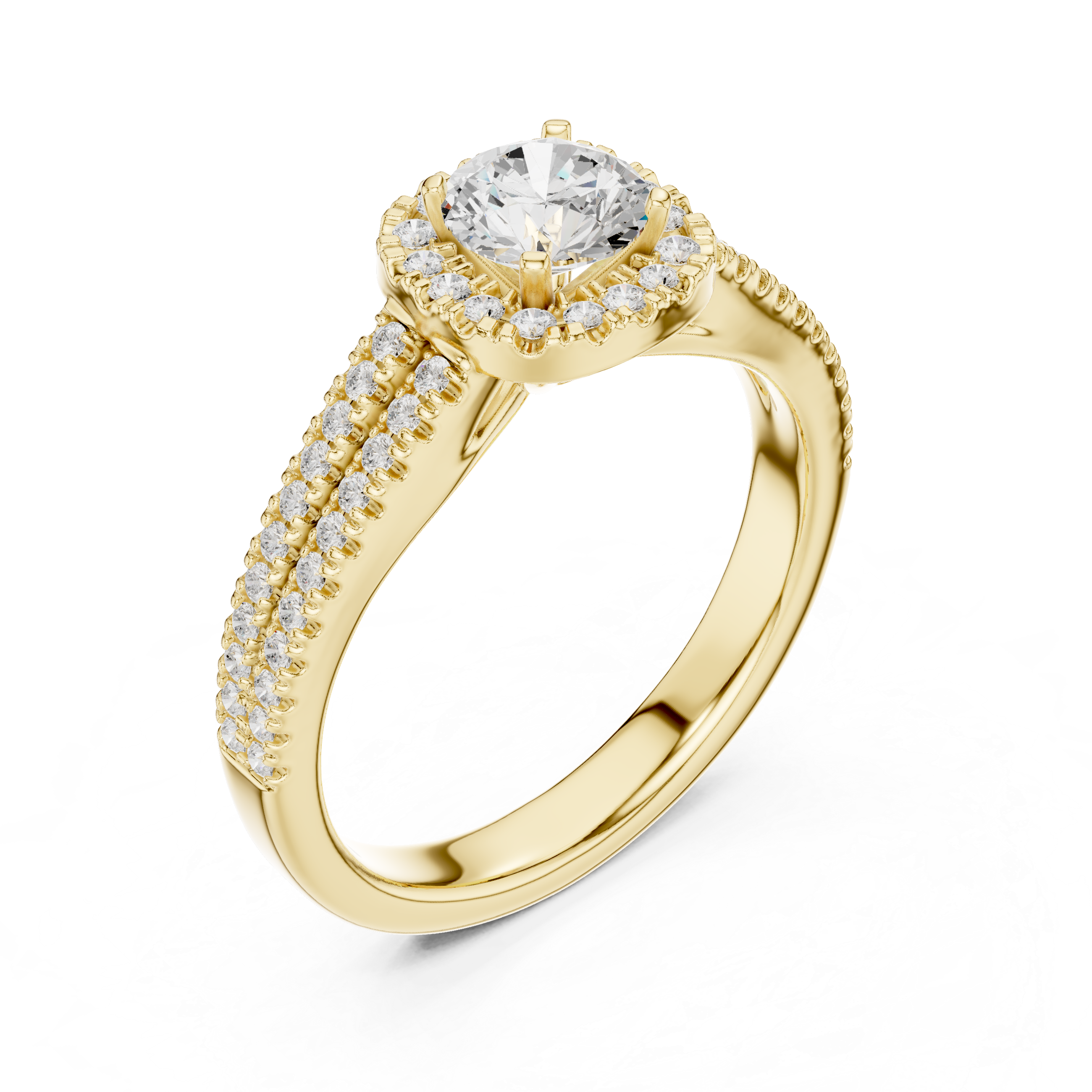 Round Halo Engagement Ring – Double Band Diamond Bridal Ring