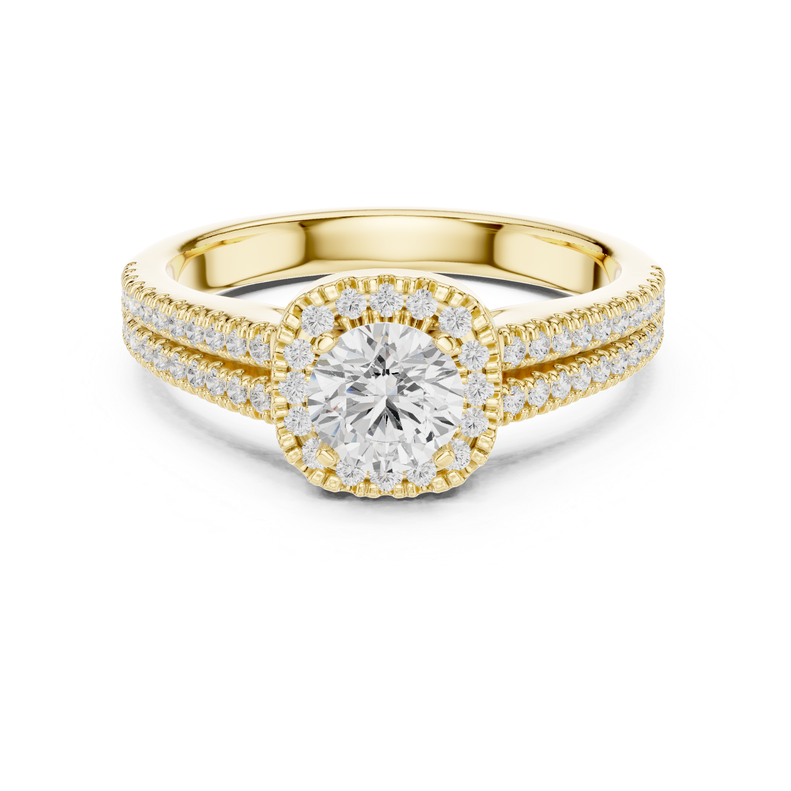 Round Halo Engagement Ring – Double Band Diamond Bridal Ring