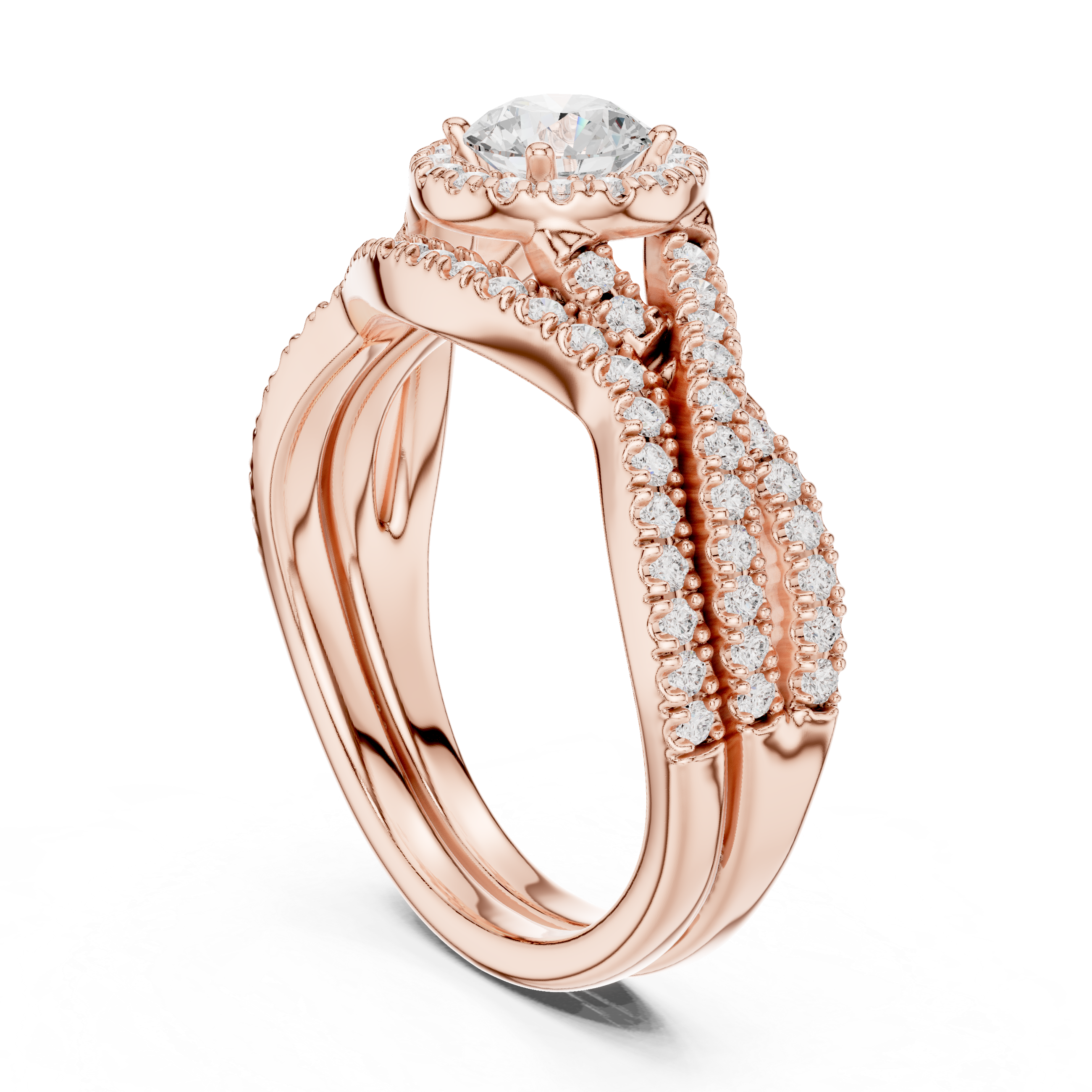 Vintage Halo Engagement Ring – Split Shank Diamond Bridal Ring