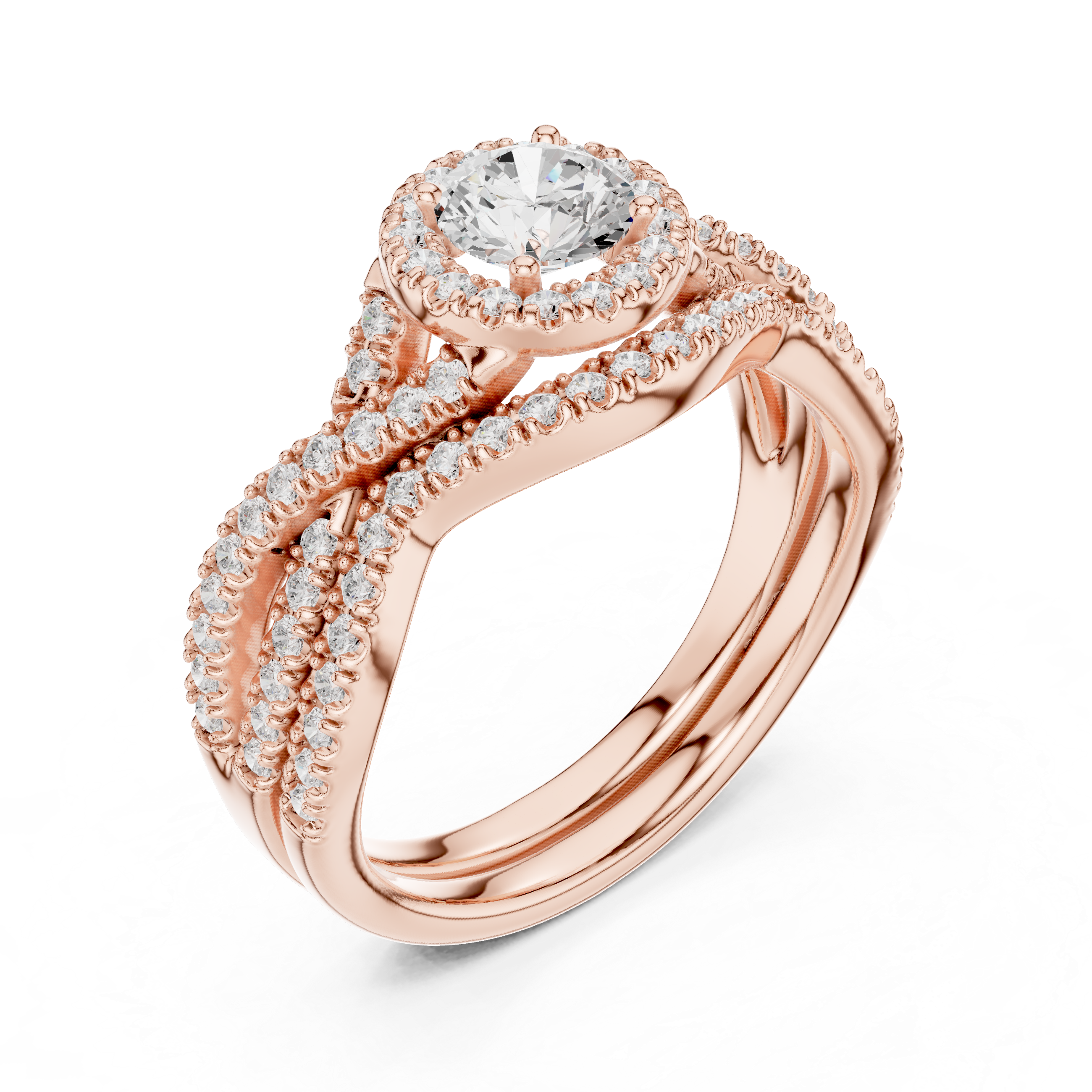 Vintage Halo Engagement Ring – Split Shank Diamond Bridal Ring