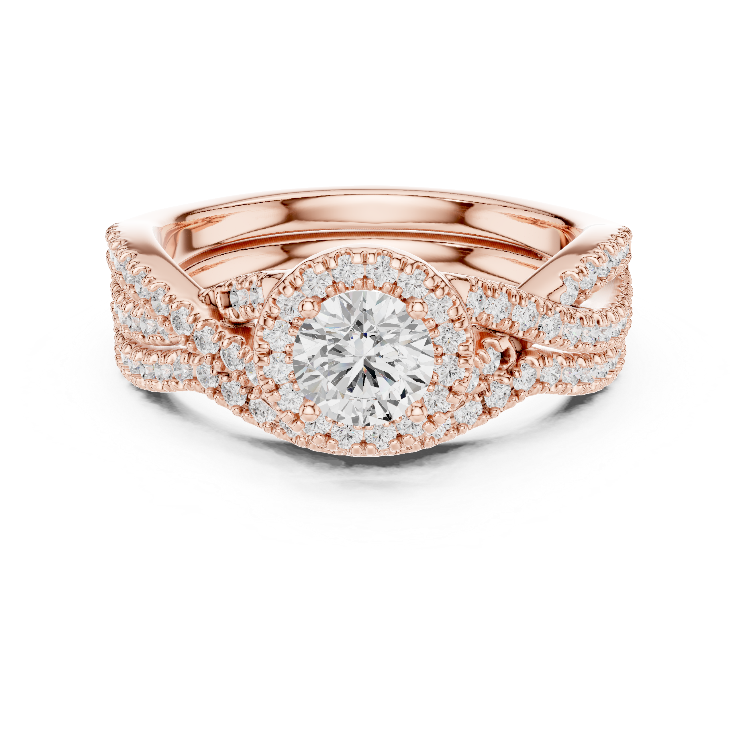 Vintage Halo Engagement Ring – Split Shank Diamond Bridal Ring