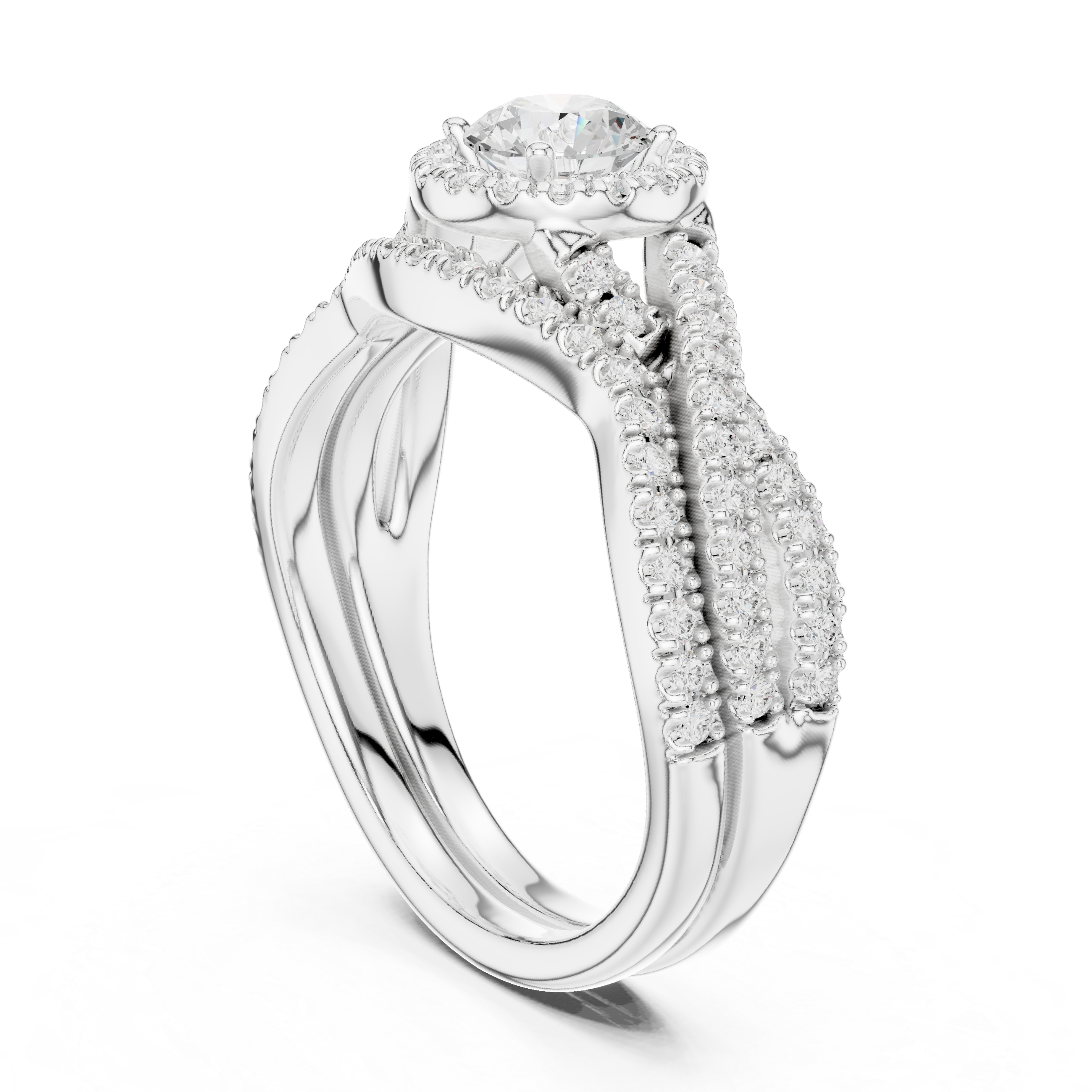 Vintage Halo Engagement Ring – Split Shank Diamond Bridal Ring