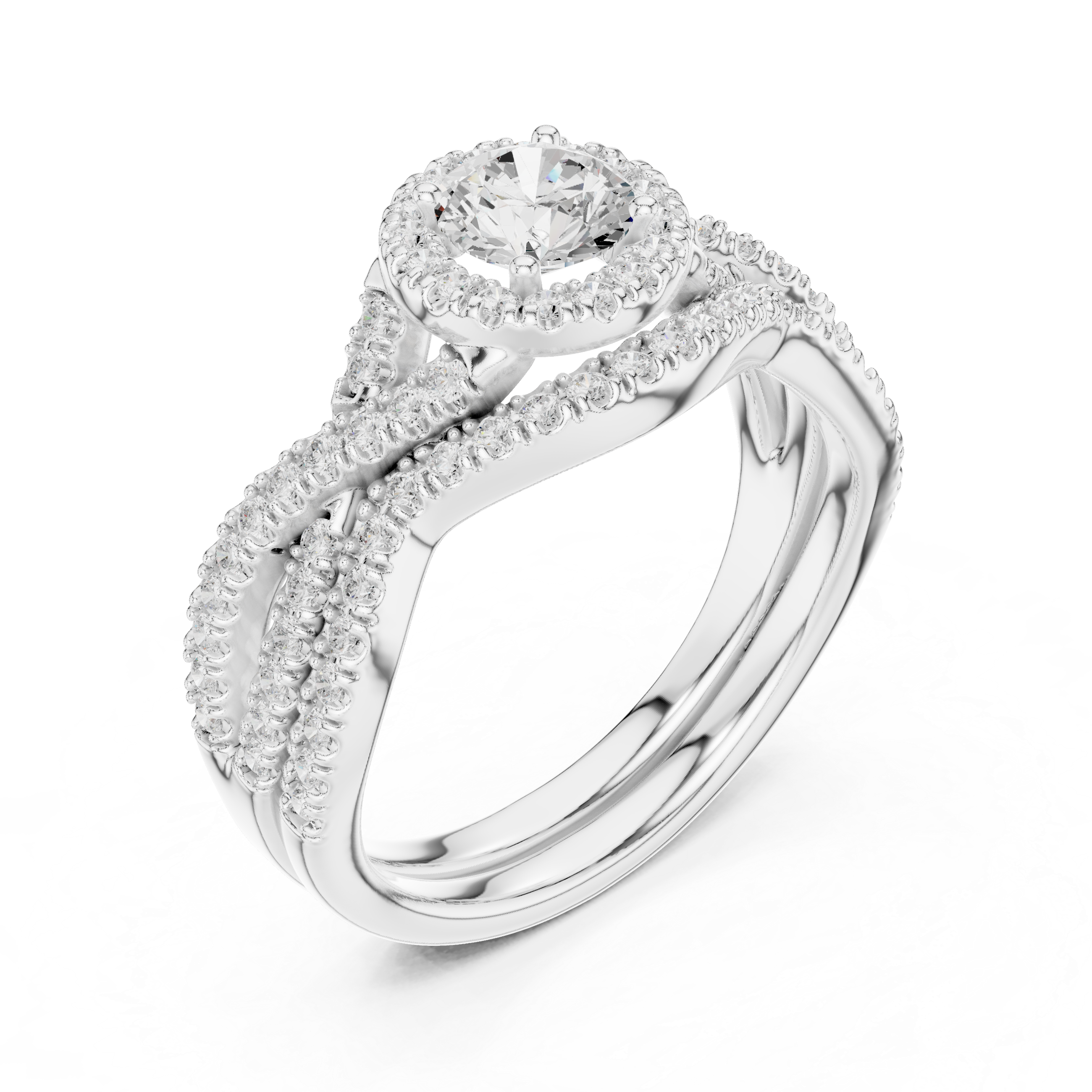 Vintage Halo Engagement Ring – Split Shank Diamond Bridal Ring