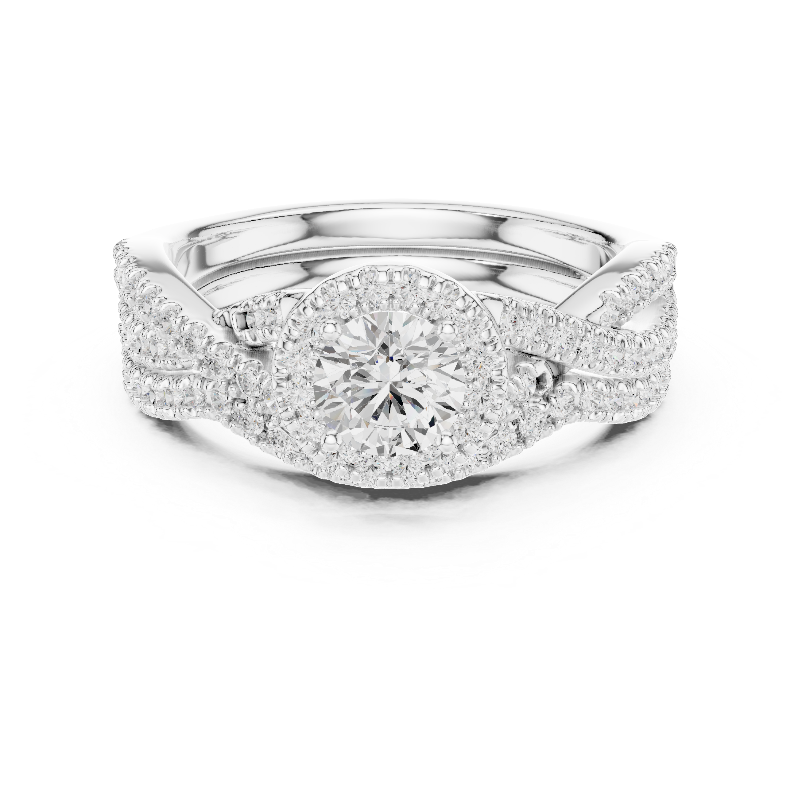 Vintage Halo Engagement Ring – Split Shank Diamond Bridal Ring