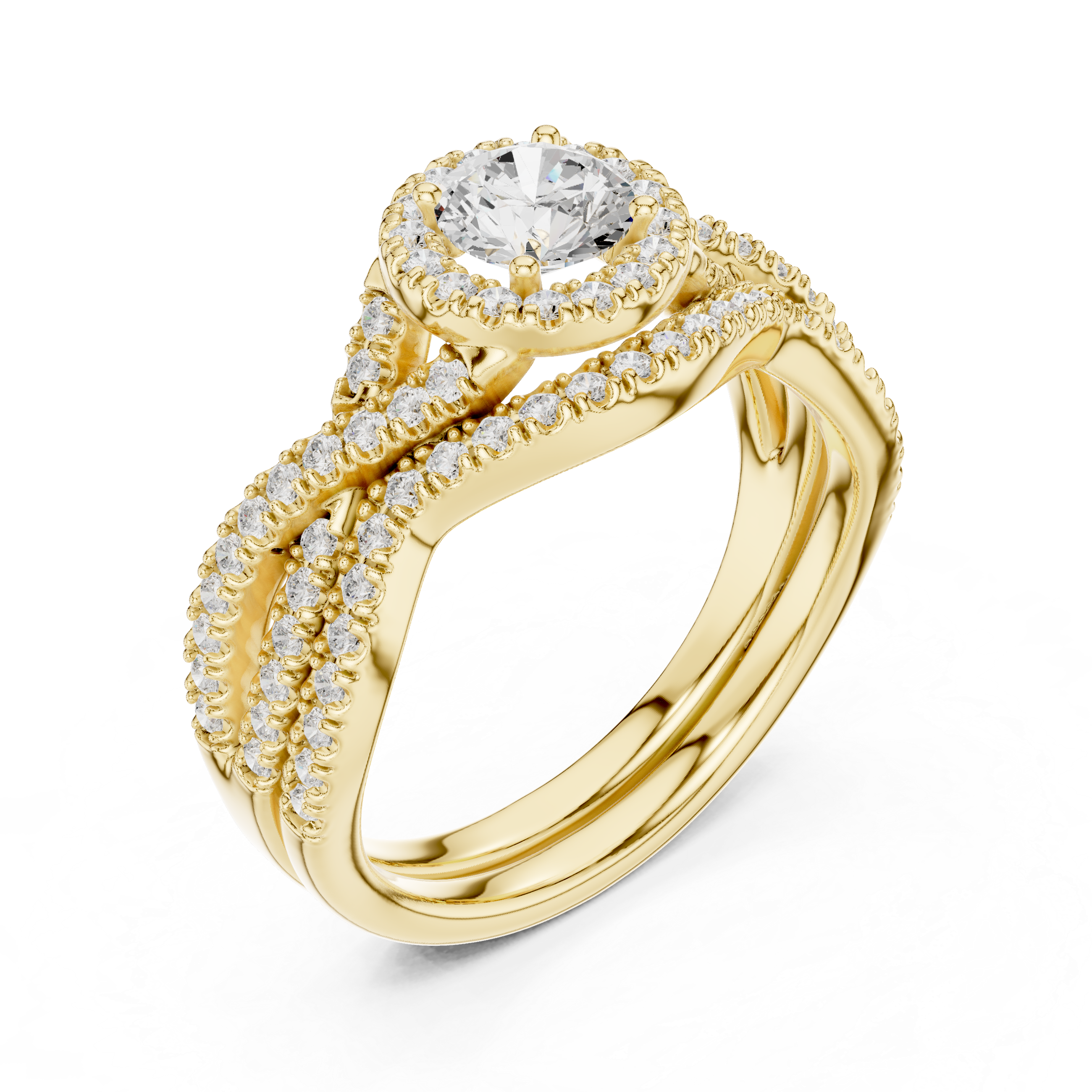 Vintage Halo Engagement Ring – Split Shank Diamond Bridal Ring