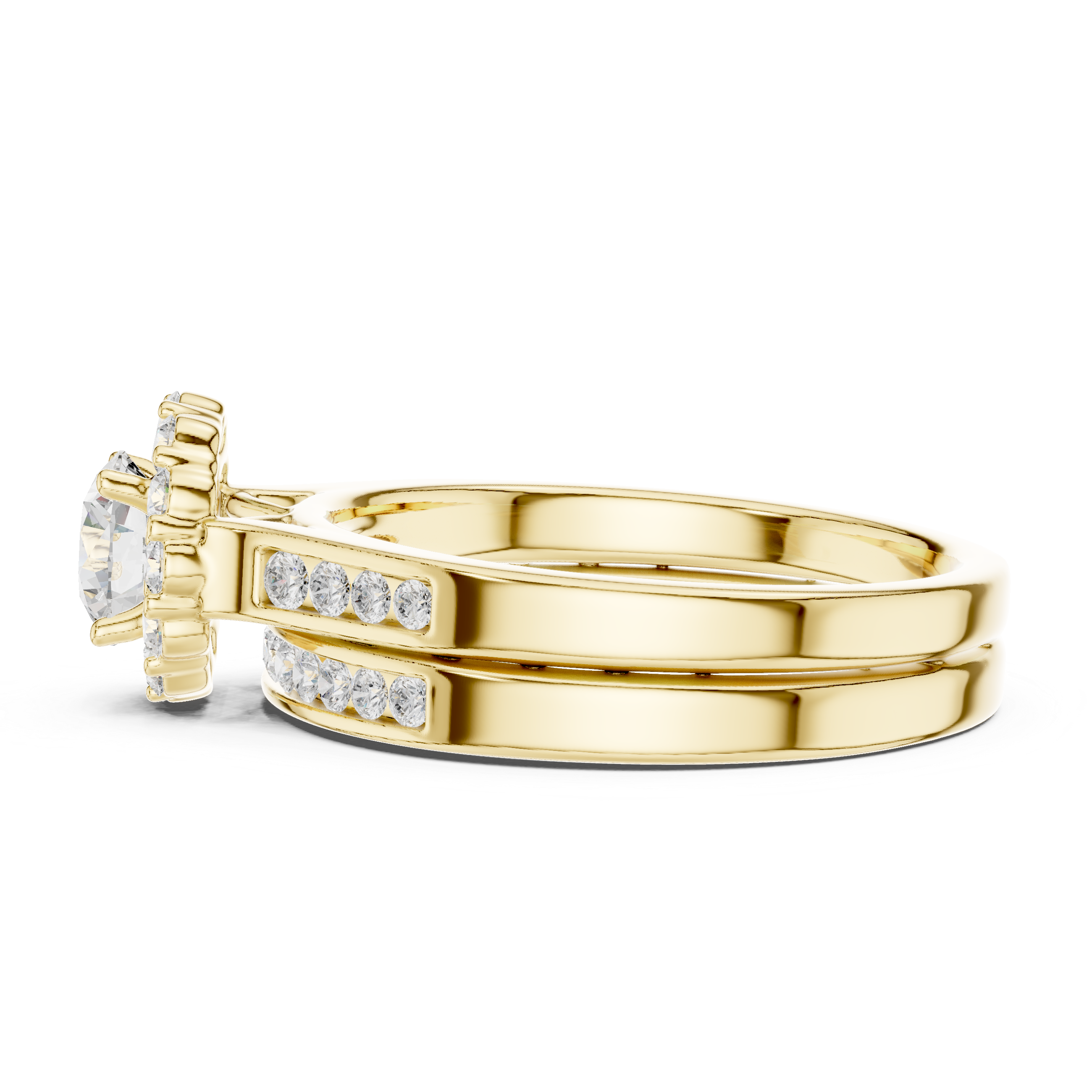 Round Halo Engagement Ring Set – Double Band Diamond Bridal Ring