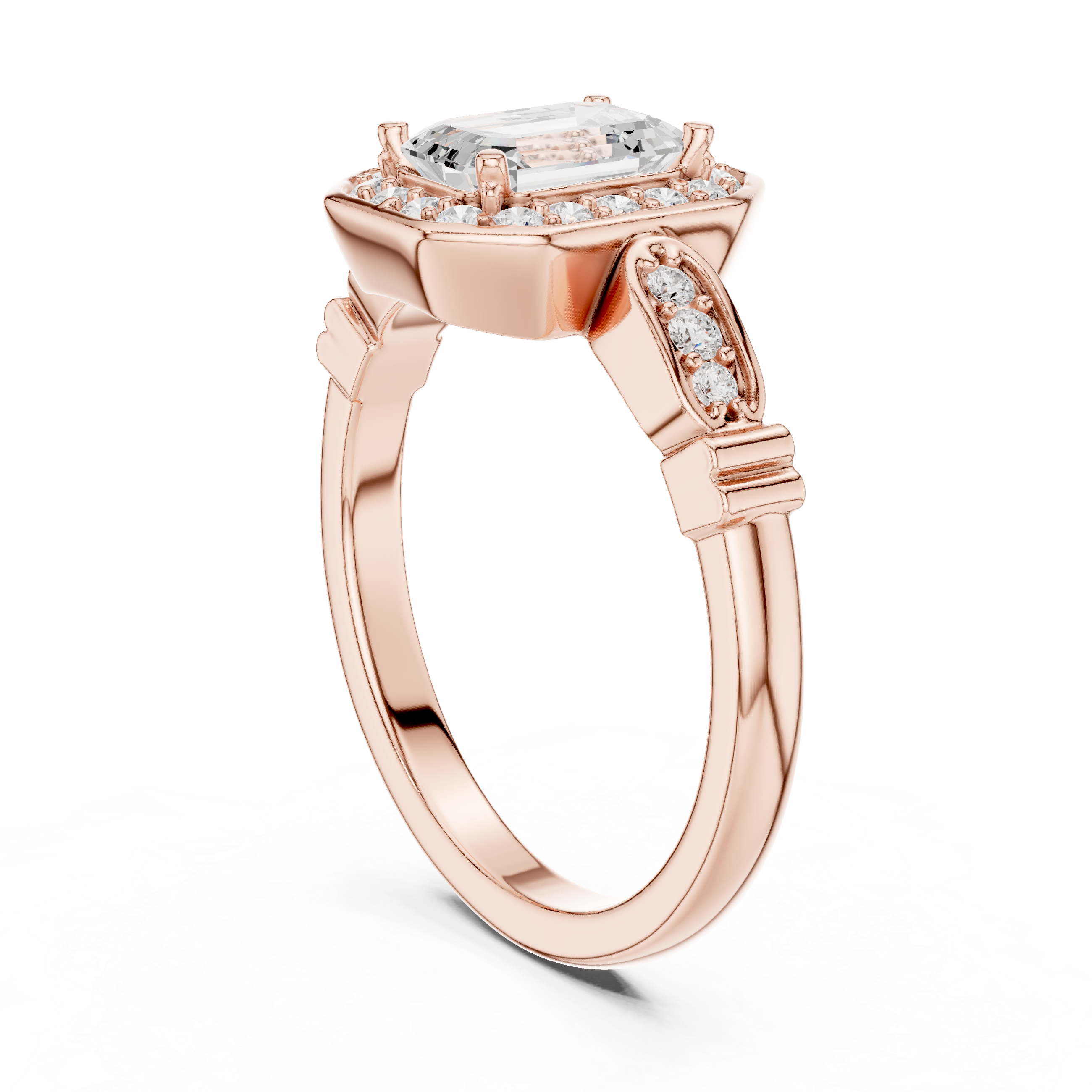 Emerald Cut Halo Engagement Ring – Vintage Inspired Diamond Bridal Ring