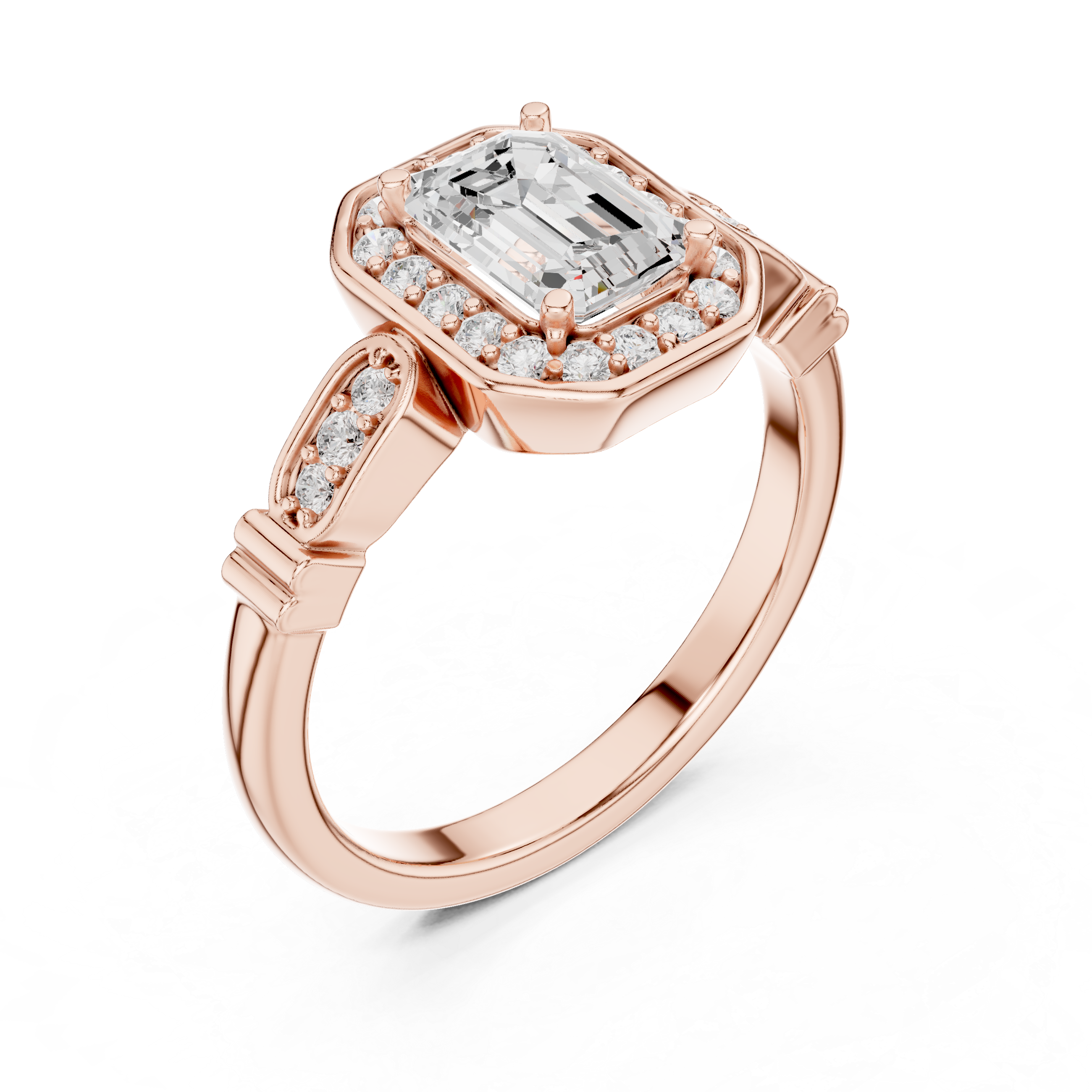 Emerald Cut Halo Engagement Ring – Vintage Inspired Diamond Bridal Ring