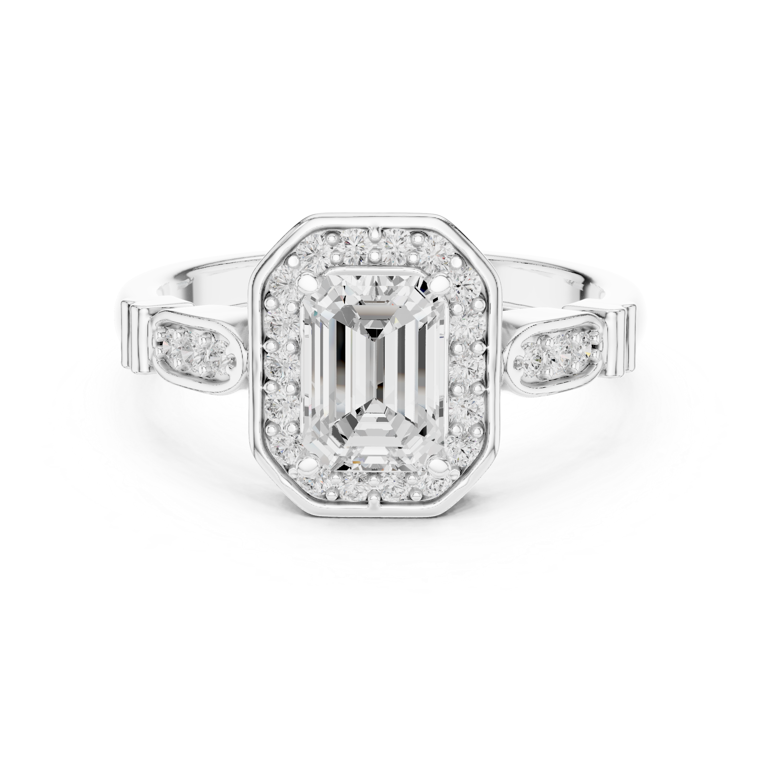 Emerald Cut Halo Engagement Ring – Vintage Inspired Diamond Bridal Ring