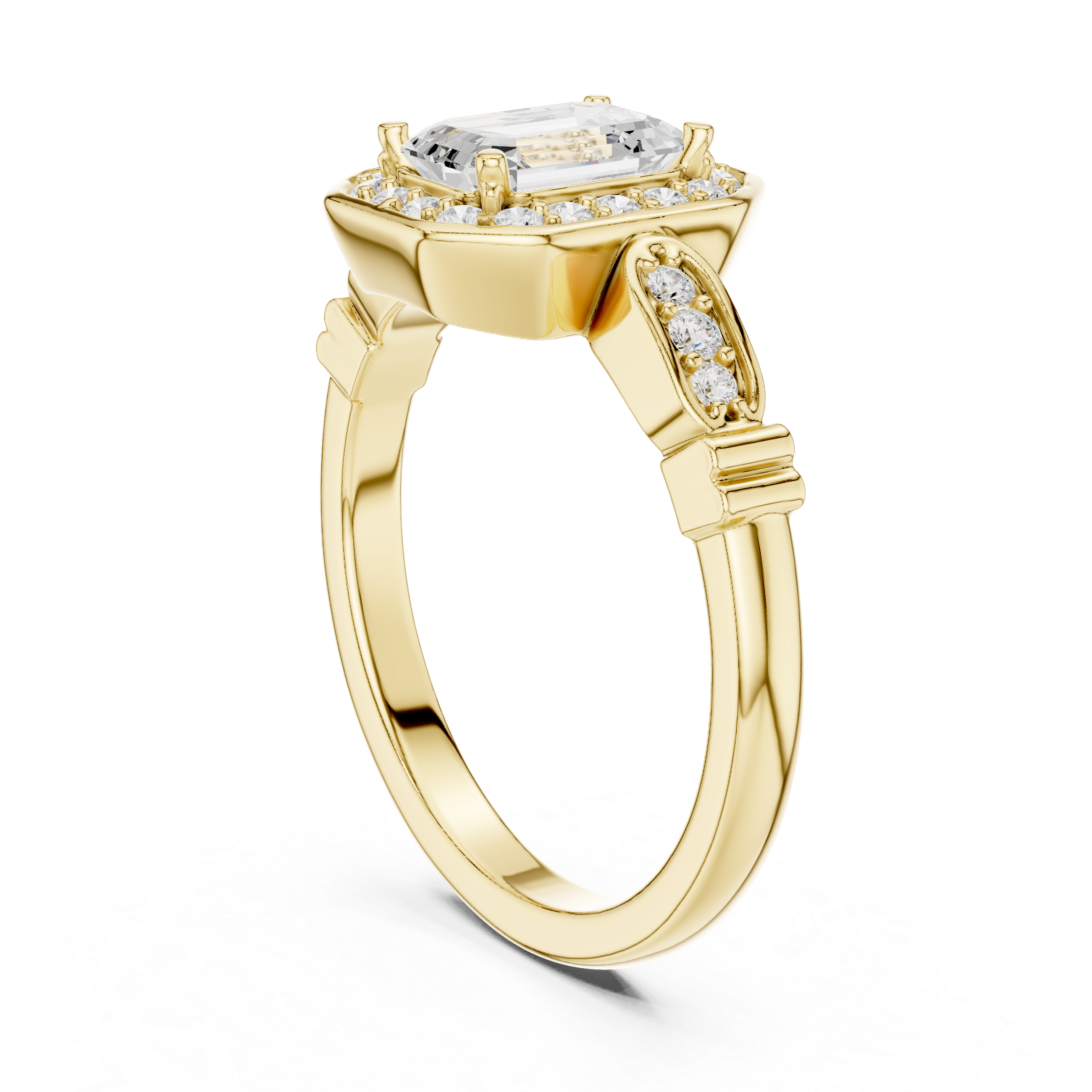 Emerald Cut Halo Engagement Ring – Vintage Inspired Diamond Bridal Ring