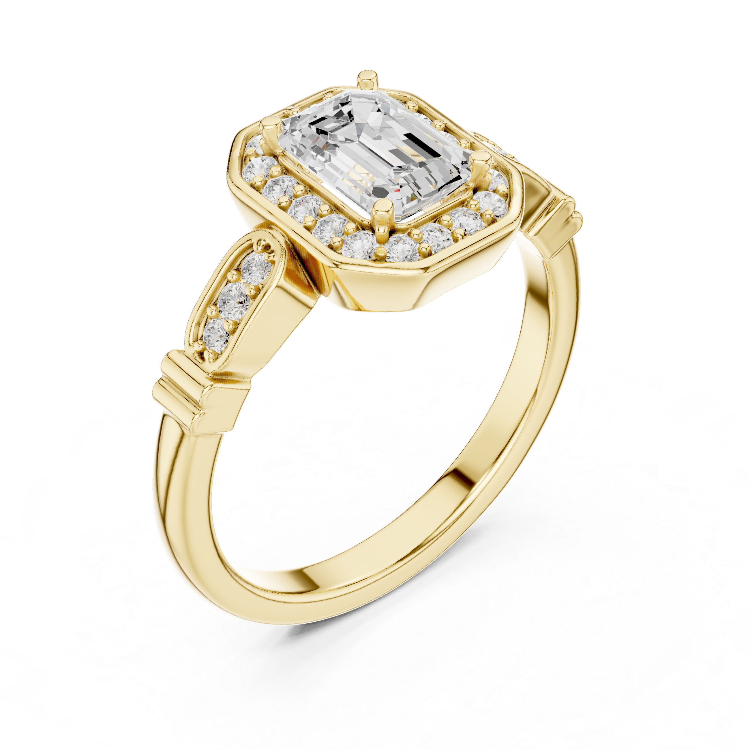 Emerald Cut Halo Engagement Ring – Vintage Inspired Diamond Bridal Ring