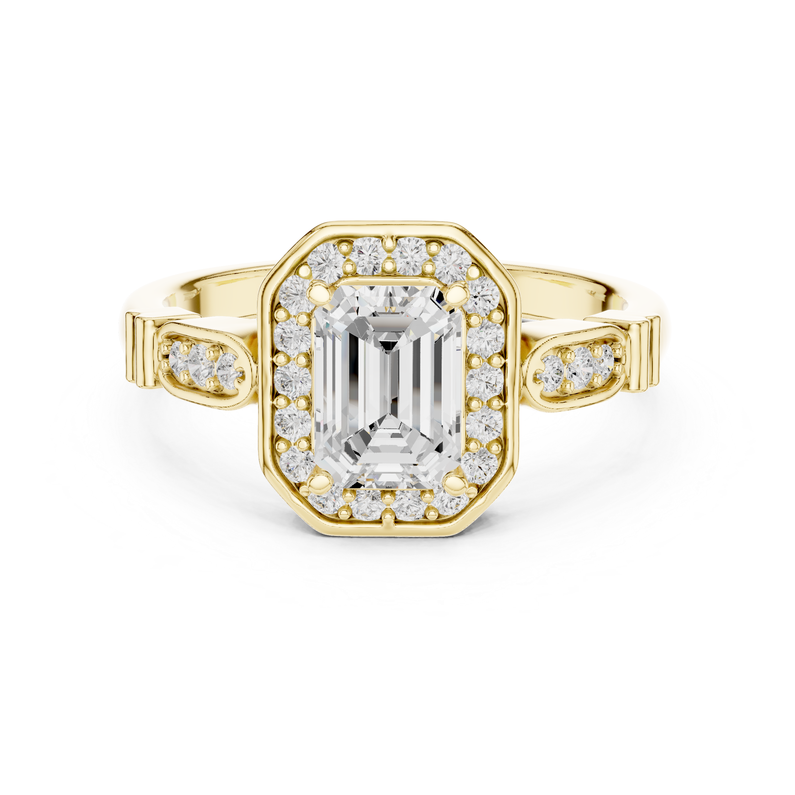 Emerald Cut Halo Engagement Ring – Vintage Inspired Diamond Bridal Ring