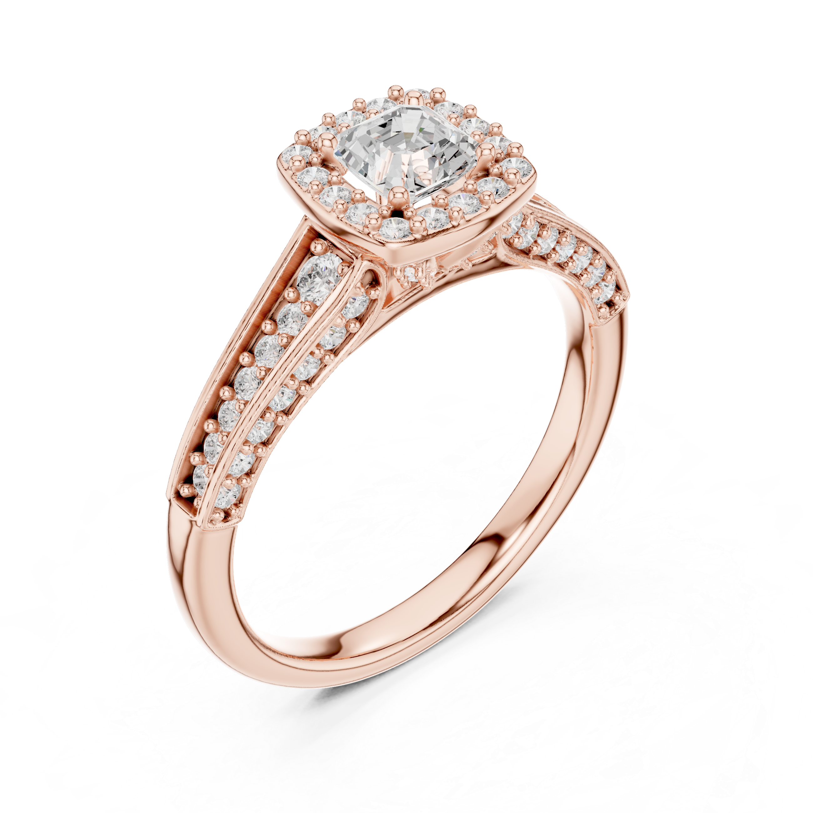 Emerald Cut Halo Engagement Ring – Double Row Pavé Diamond Bridal Ring