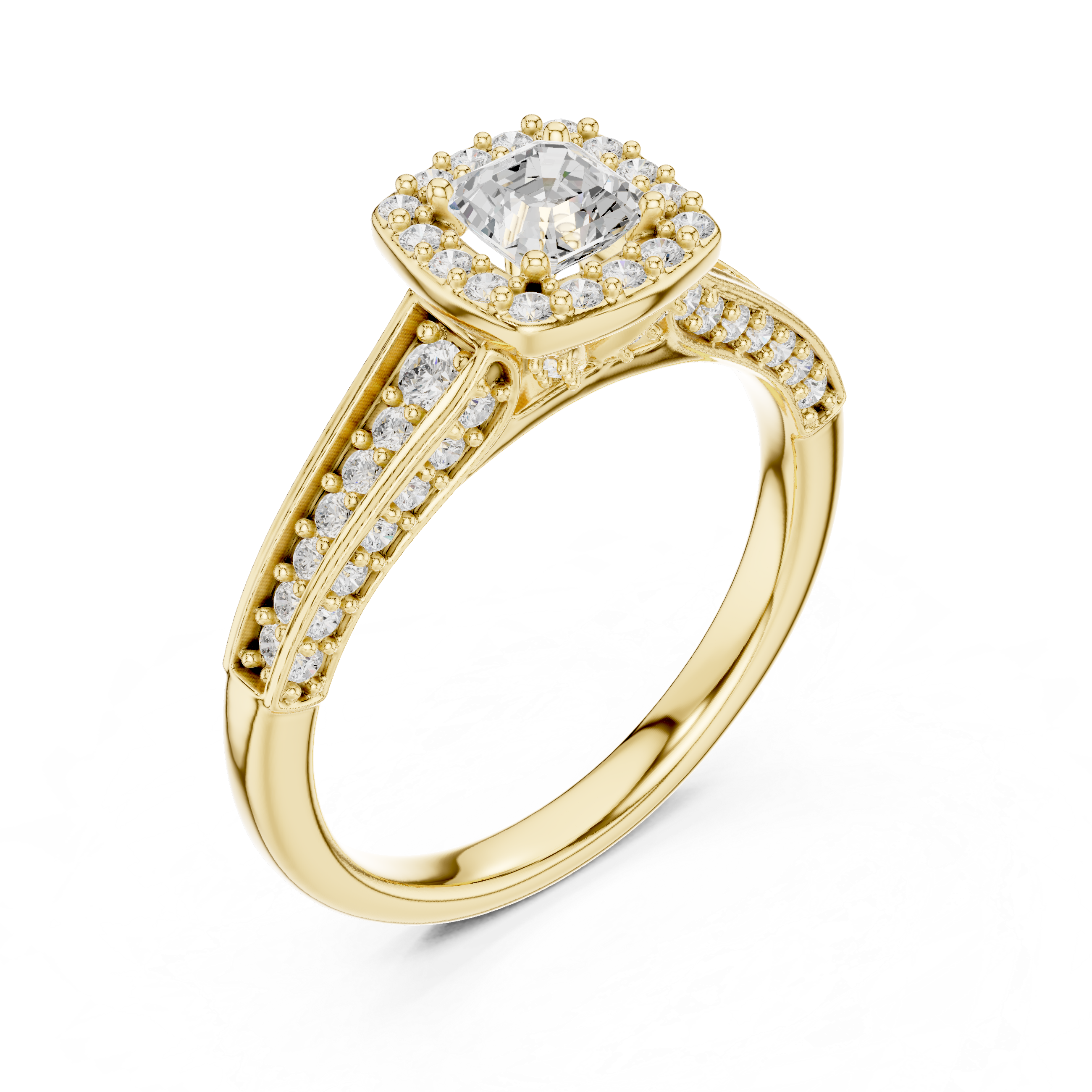 Emerald Cut Halo Engagement Ring – Double Row Pavé Diamond Bridal Ring