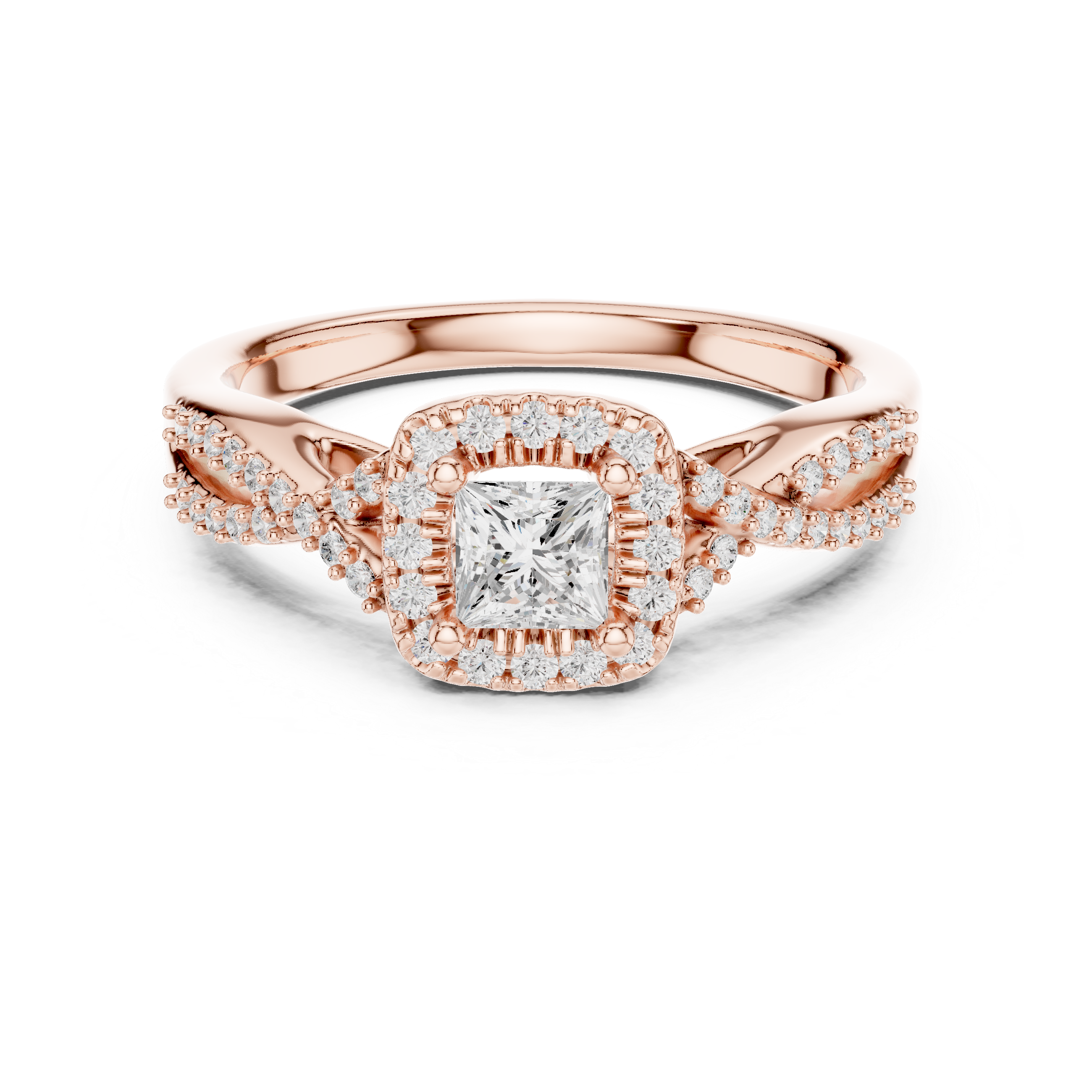 Princess Cut Halo Engagement Ring – Twisted Pavé Diamond Bridal Ring