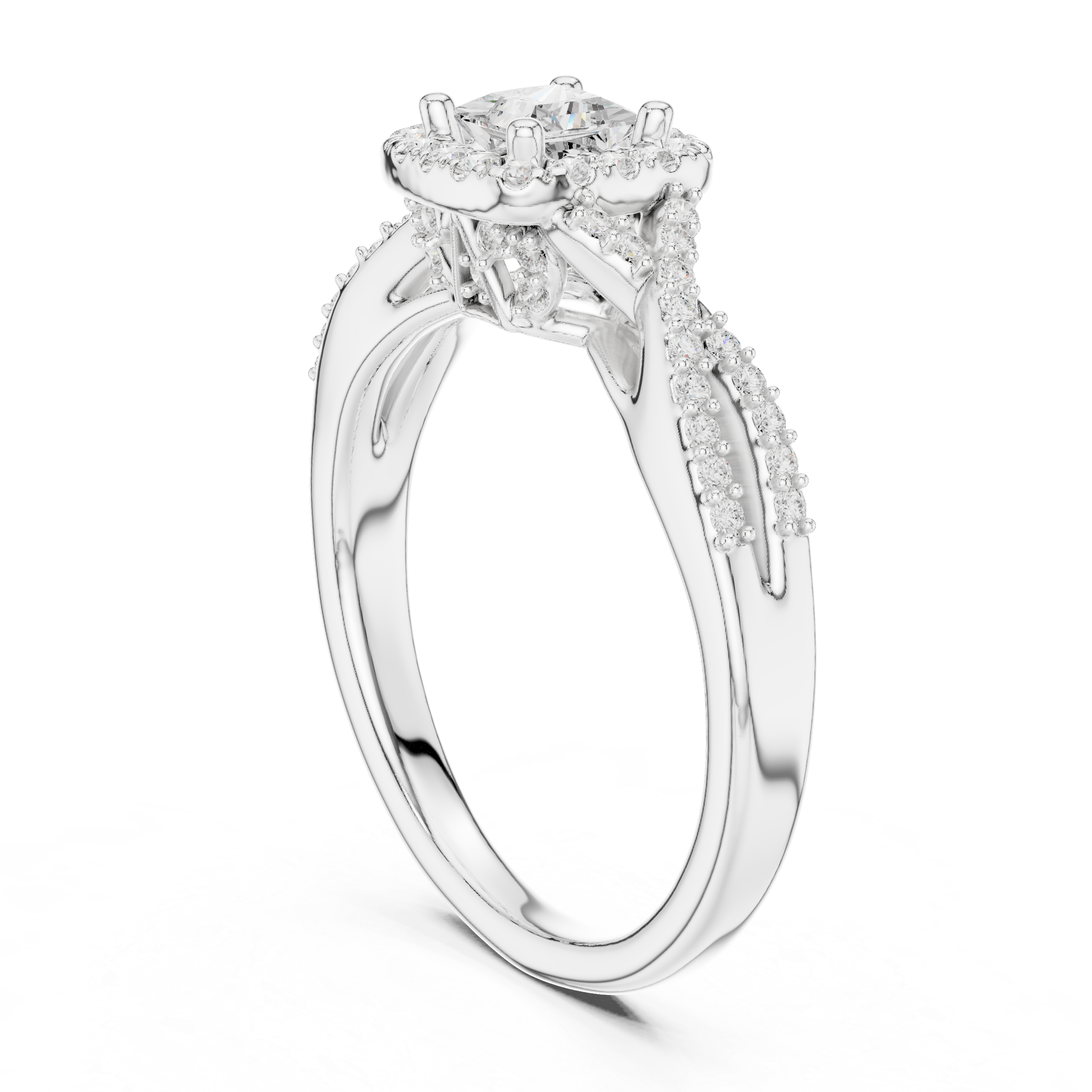 Princess Cut Halo Engagement Ring – Twisted Pavé Diamond Bridal Ring