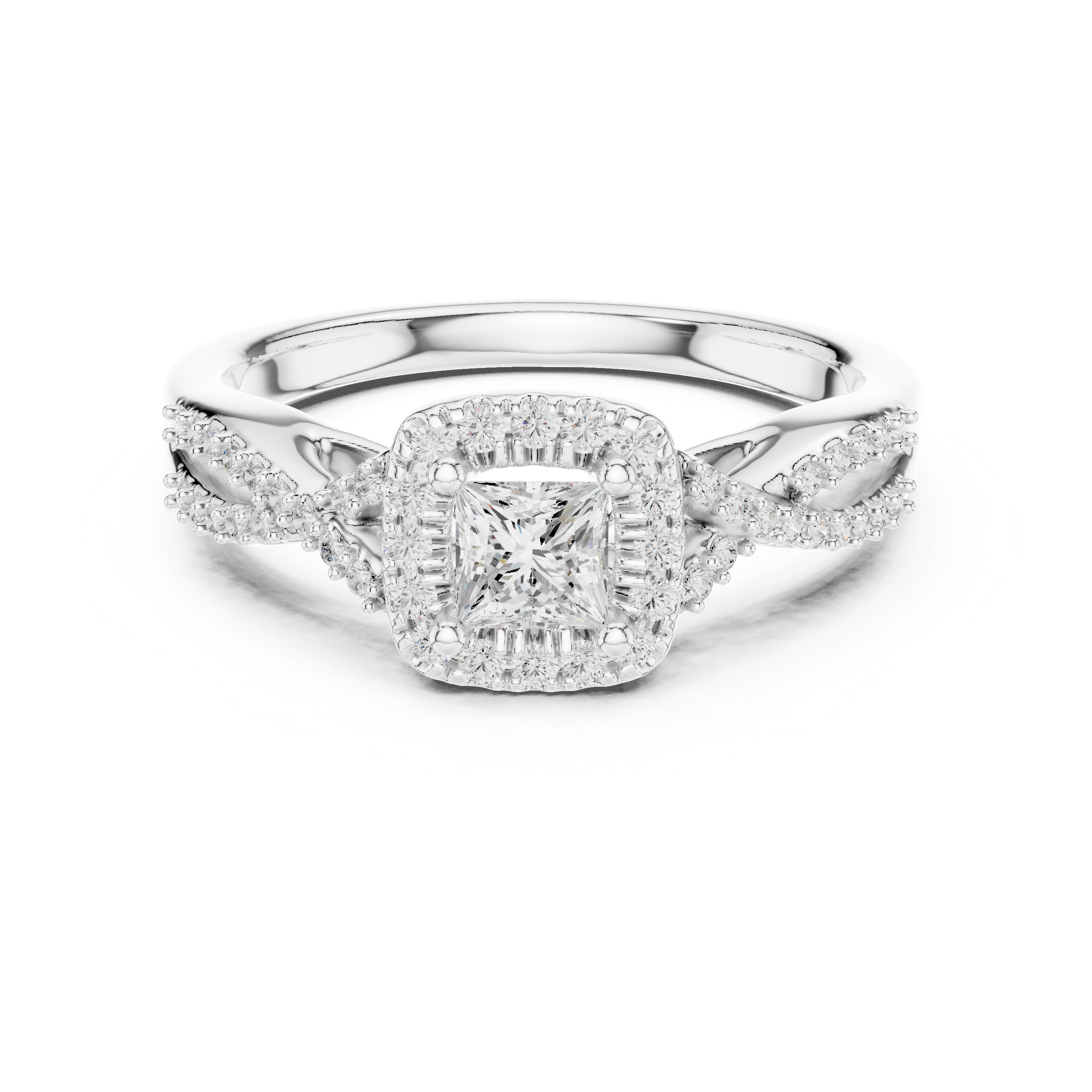 Princess Cut Halo Engagement Ring – Twisted Pavé Diamond Bridal Ring