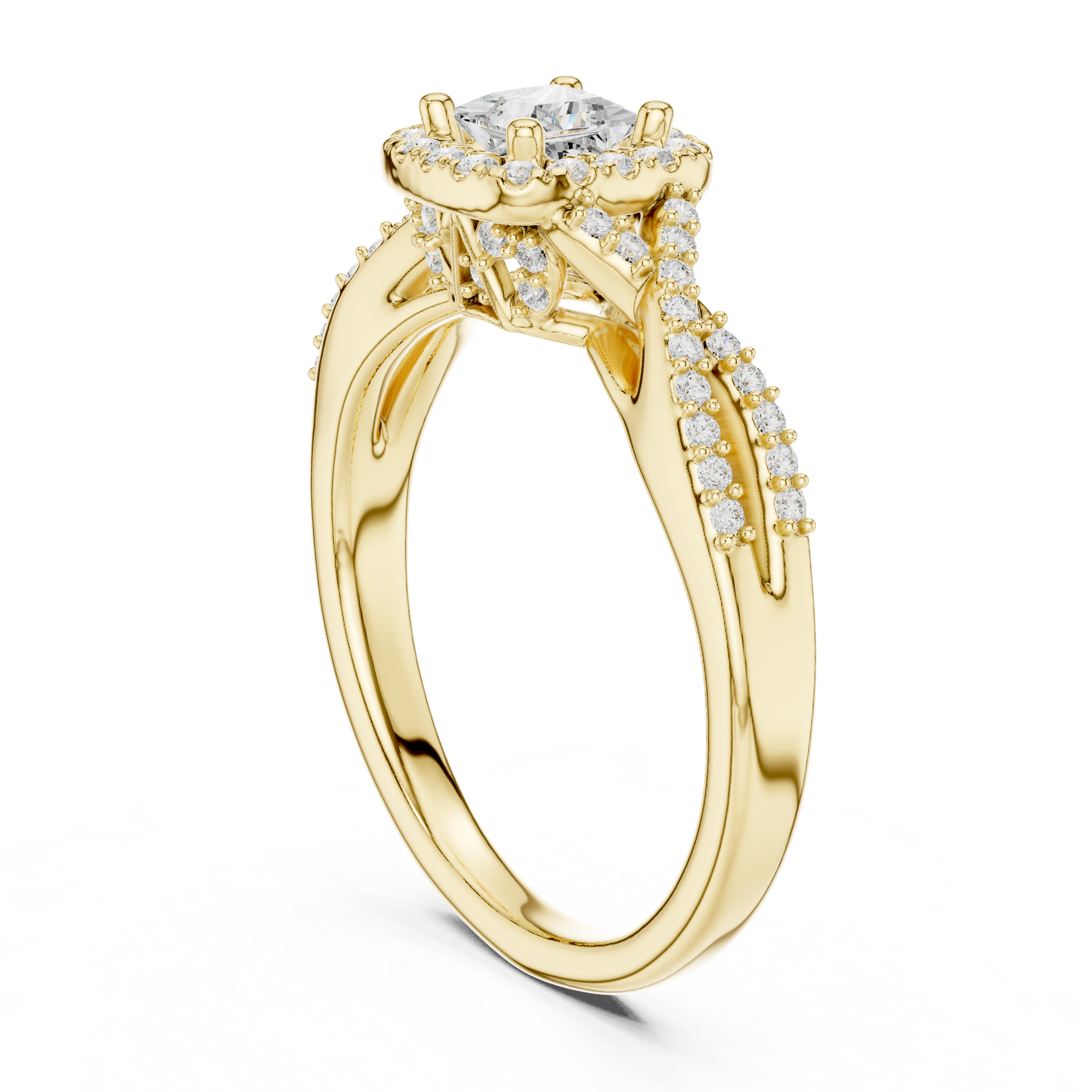 Princess Cut Halo Engagement Ring – Twisted Pavé Diamond Bridal Ring
