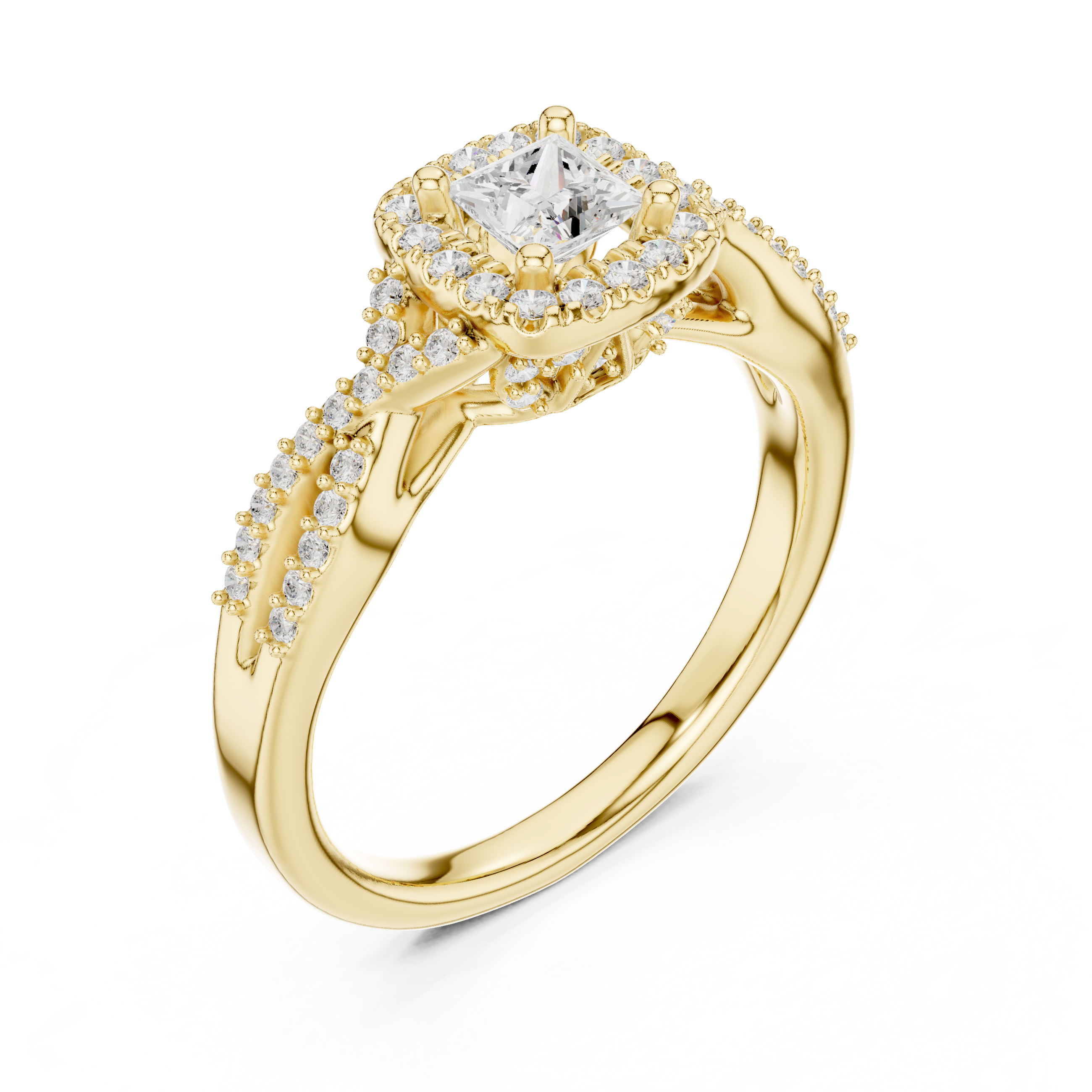 Princess Cut Halo Engagement Ring – Twisted Pavé Diamond Bridal Ring