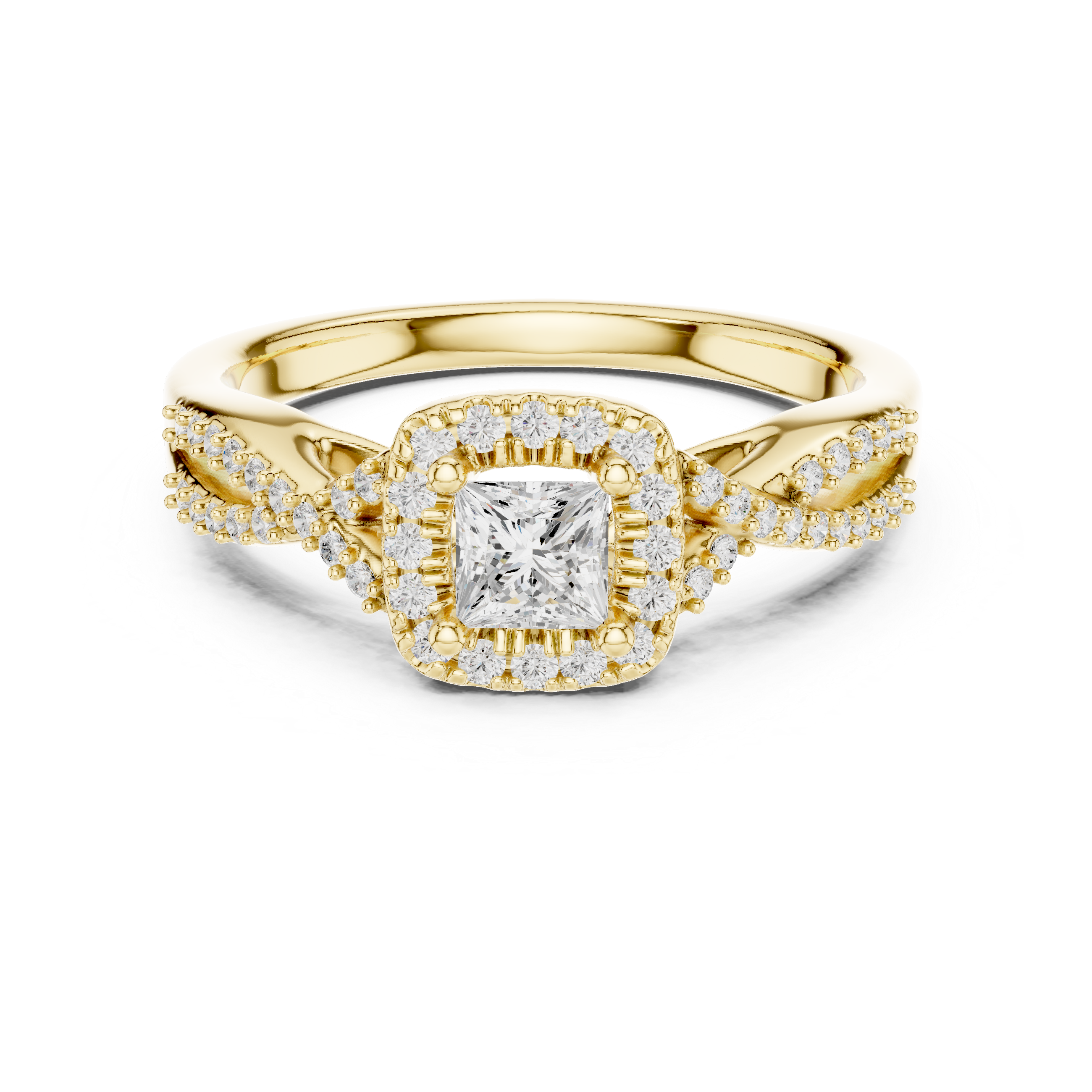 Princess Cut Halo Engagement Ring – Twisted Pavé Diamond Bridal Ring