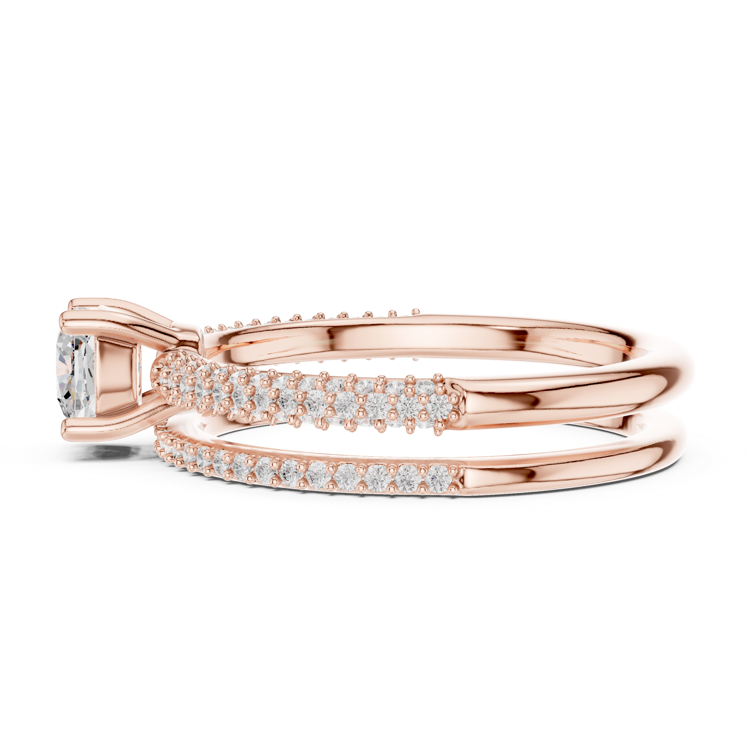 Cushion Cut Bridal Ring Set – Double Band Pavé Engagement Ring