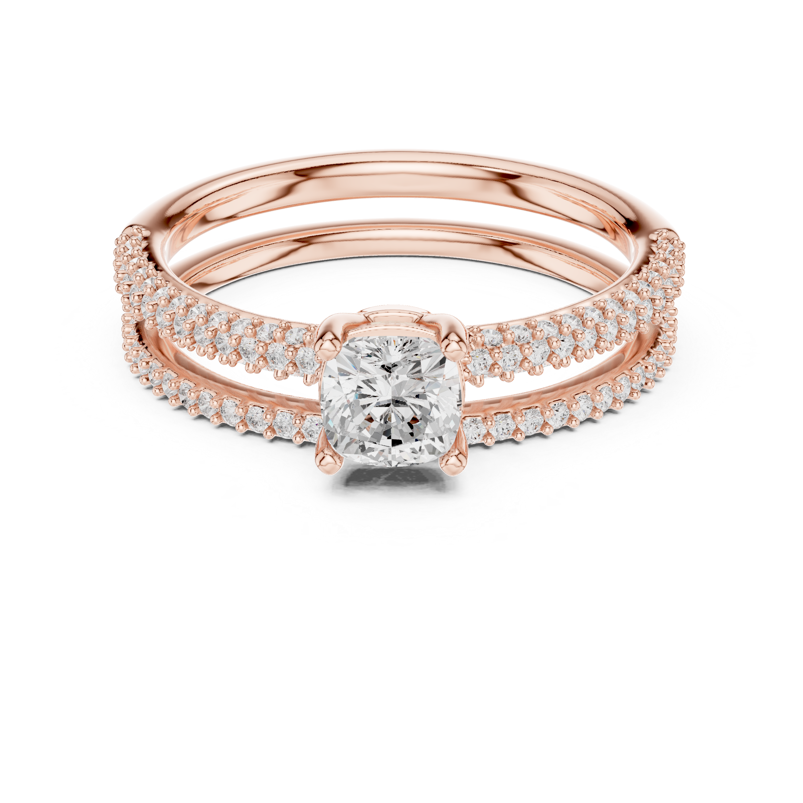 Cushion Cut Bridal Ring Set – Double Band Pavé Engagement Ring