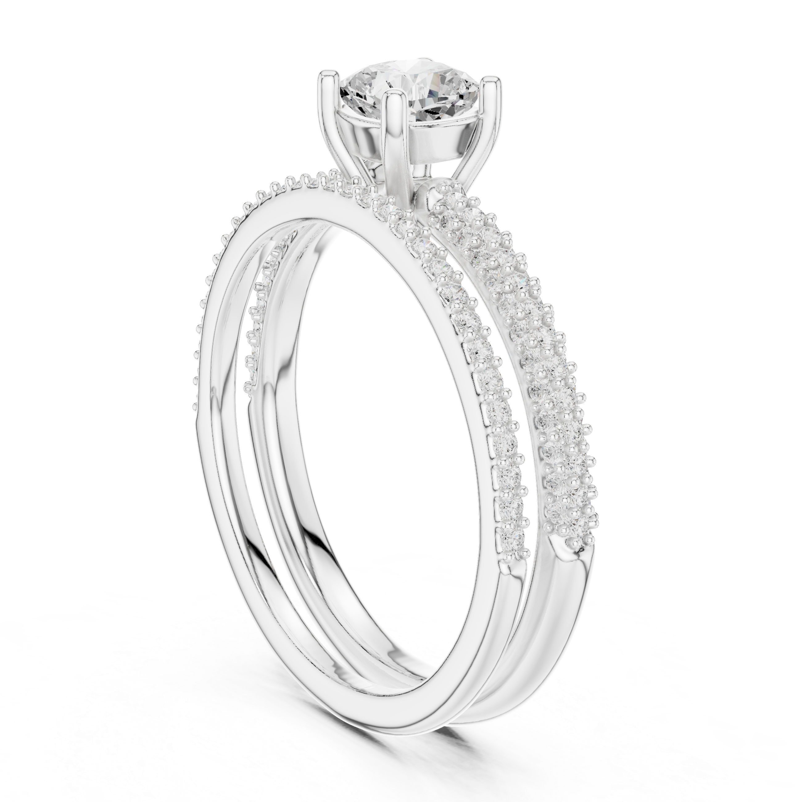 Cushion Cut Bridal Ring Set – Double Band Pavé Engagement Ring