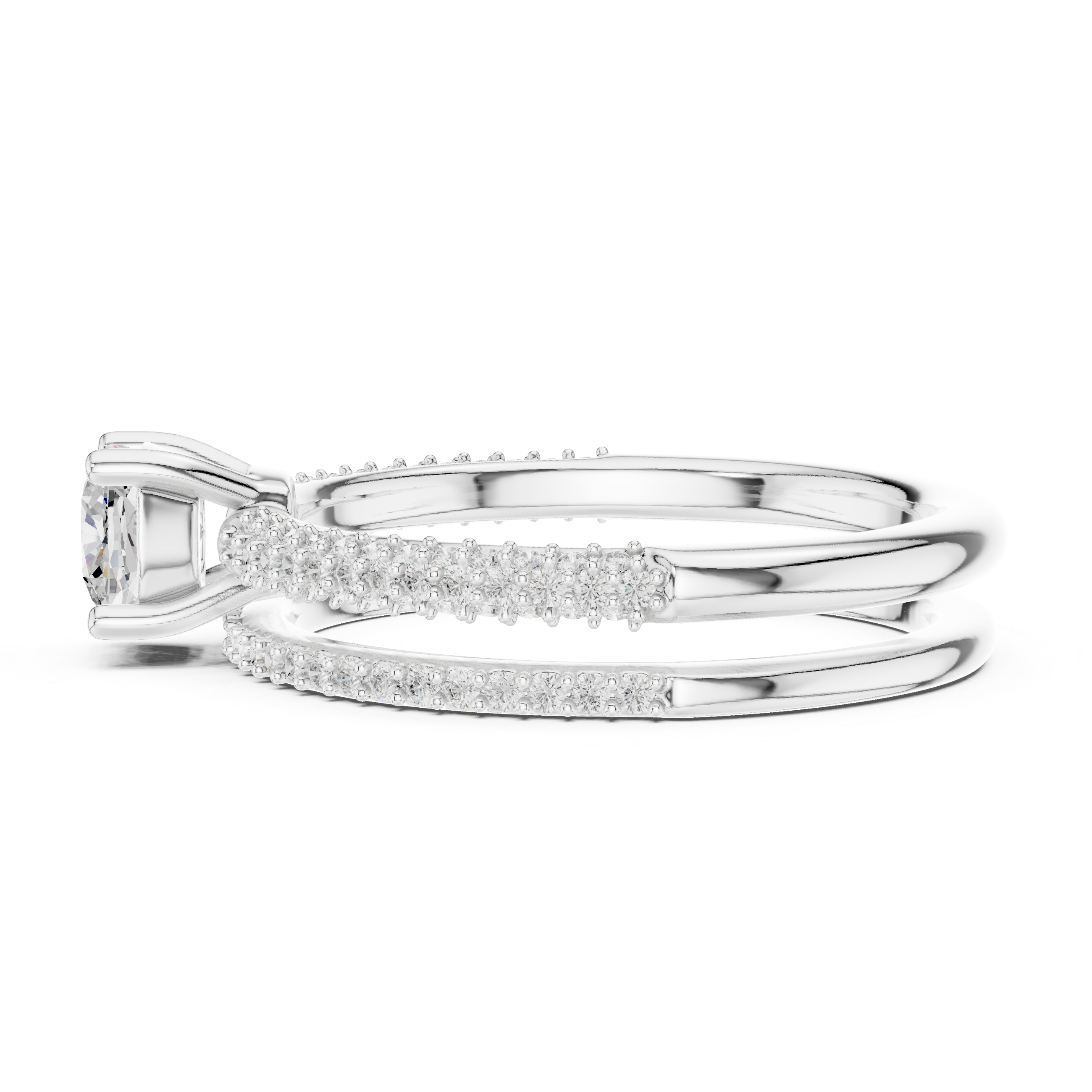 Cushion Cut Bridal Ring Set – Double Band Pavé Engagement Ring