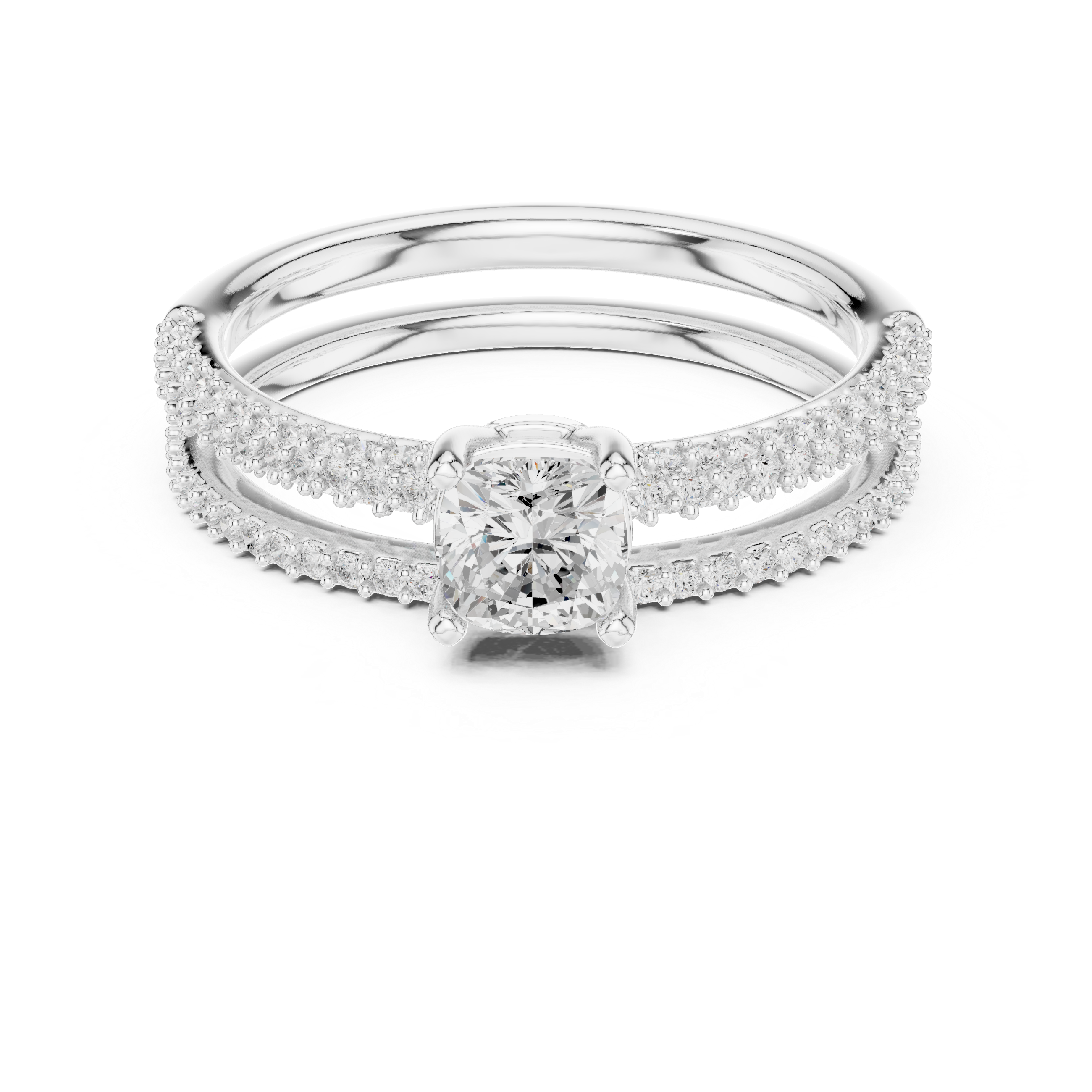 Cushion Cut Bridal Ring Set – Double Band Pavé Engagement Ring