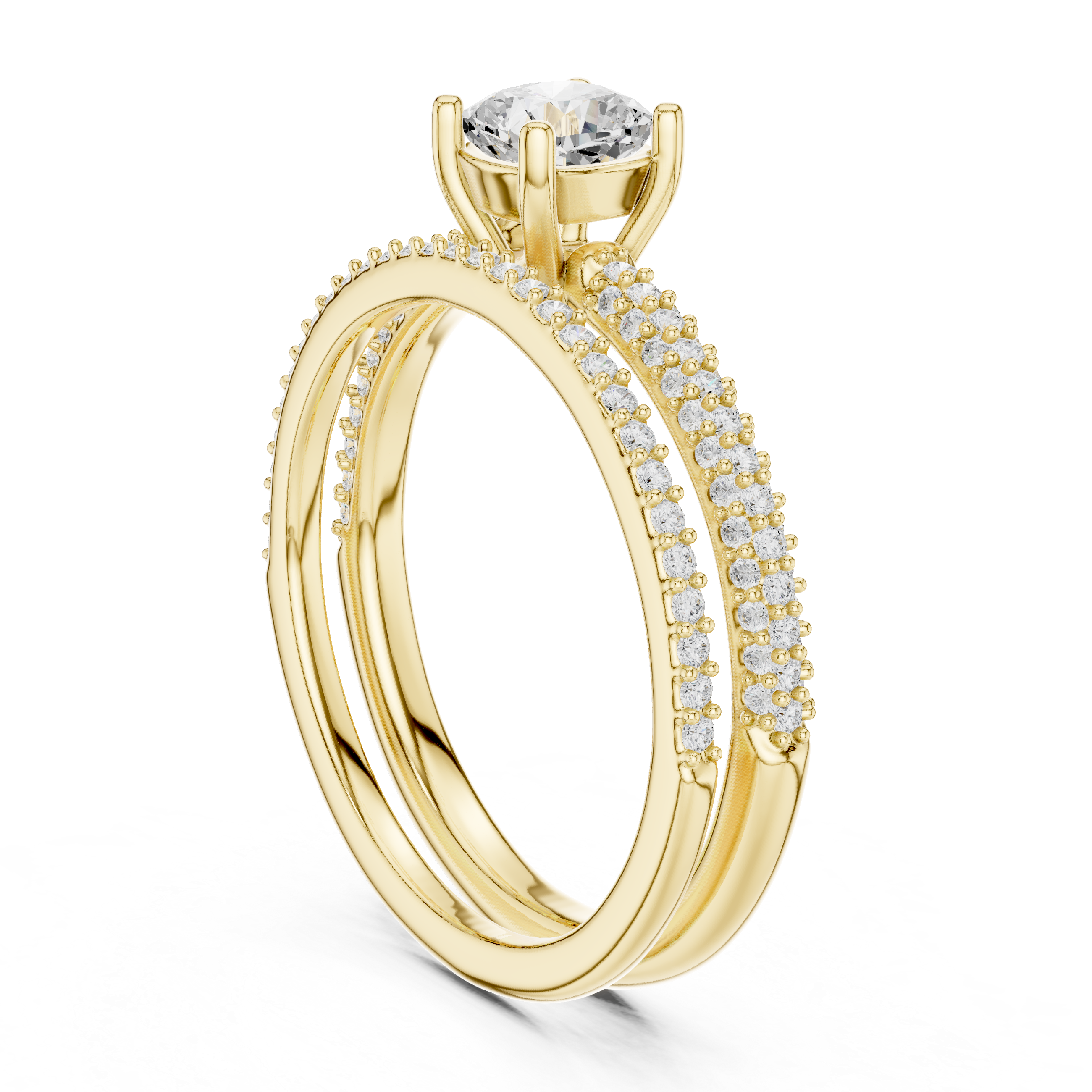 Cushion Cut Bridal Ring Set – Double Band Pavé Engagement Ring