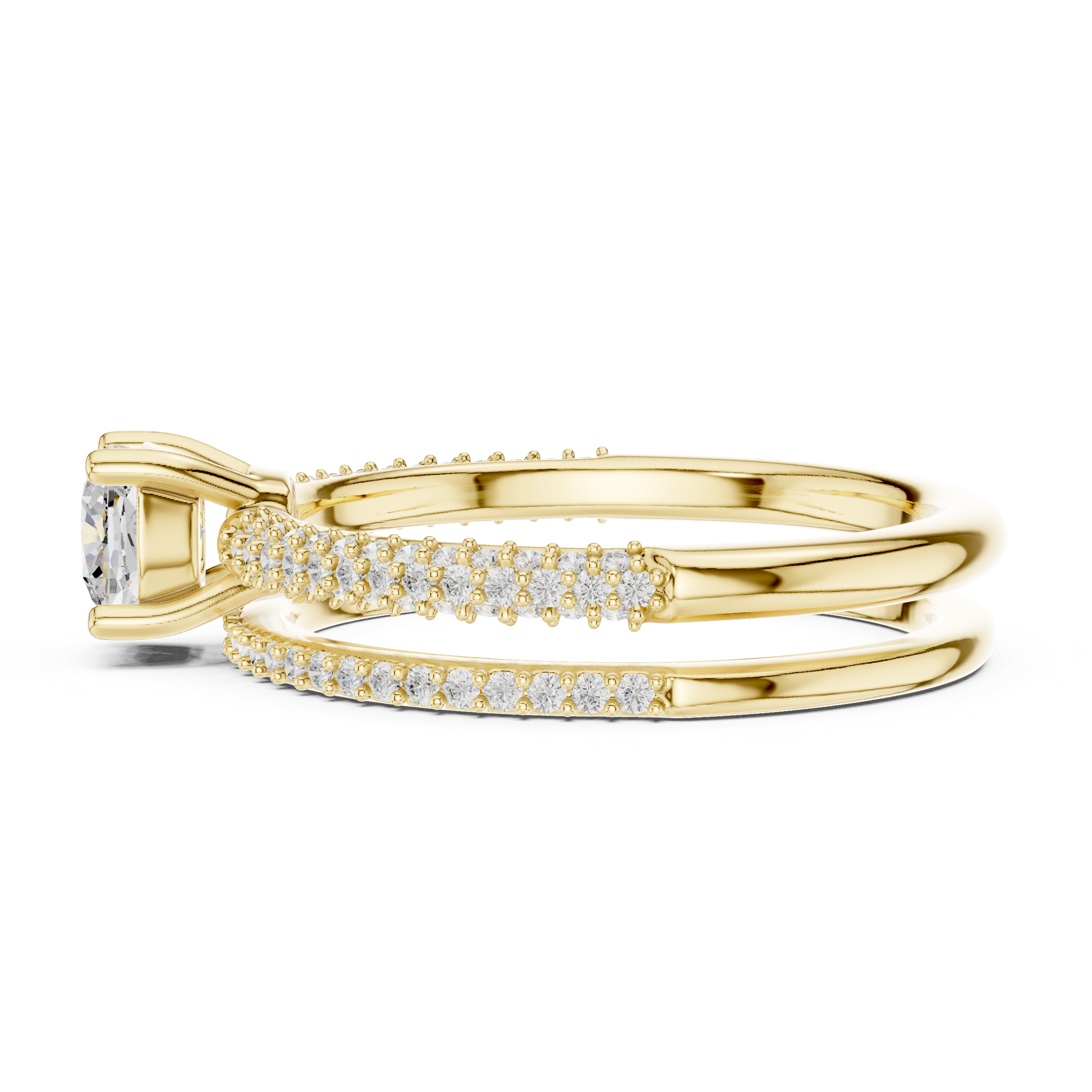 Cushion Cut Bridal Ring Set – Double Band Pavé Engagement Ring