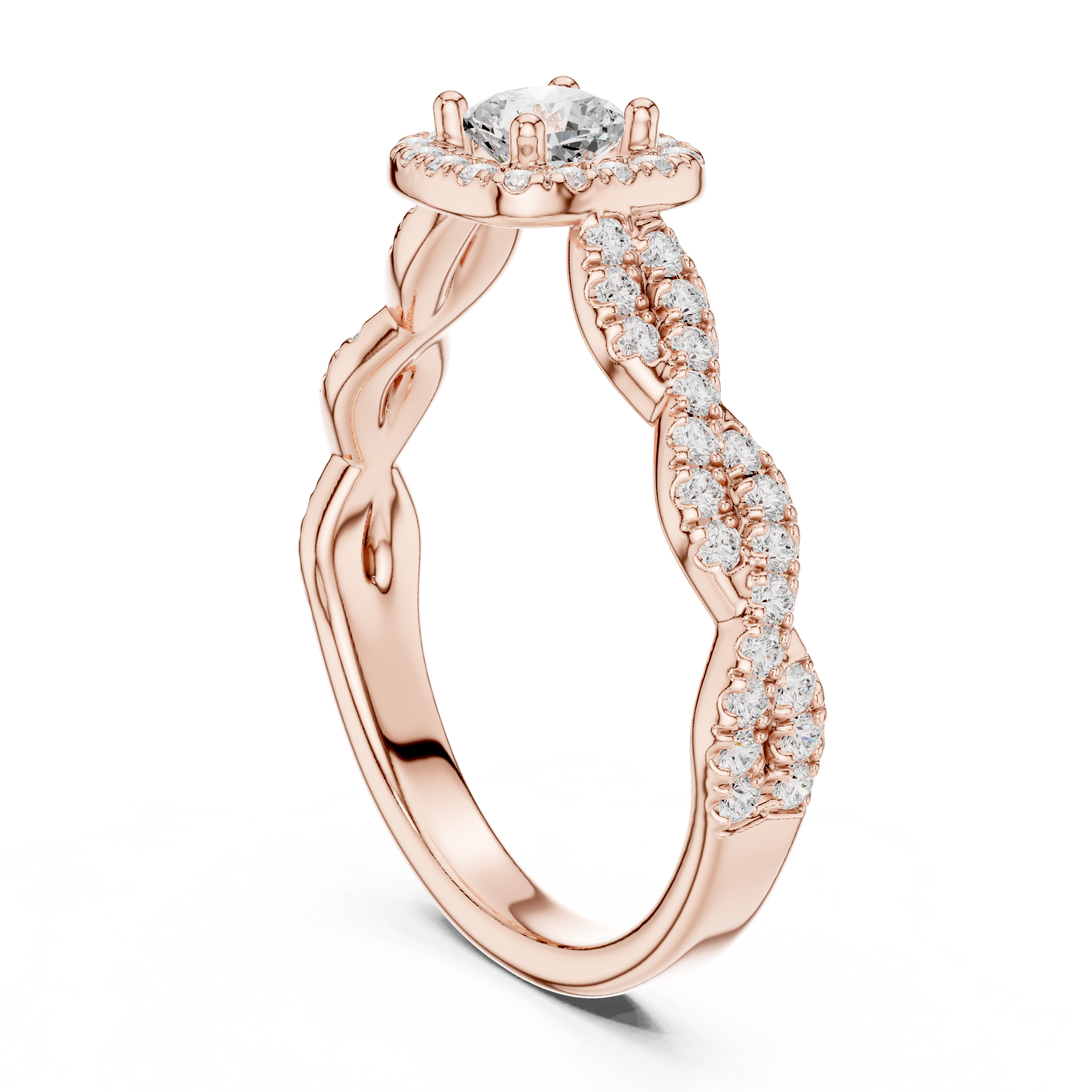 Cushion Cut Halo Engagement Ring – Twisted Pavé Diamond Infinity Ring