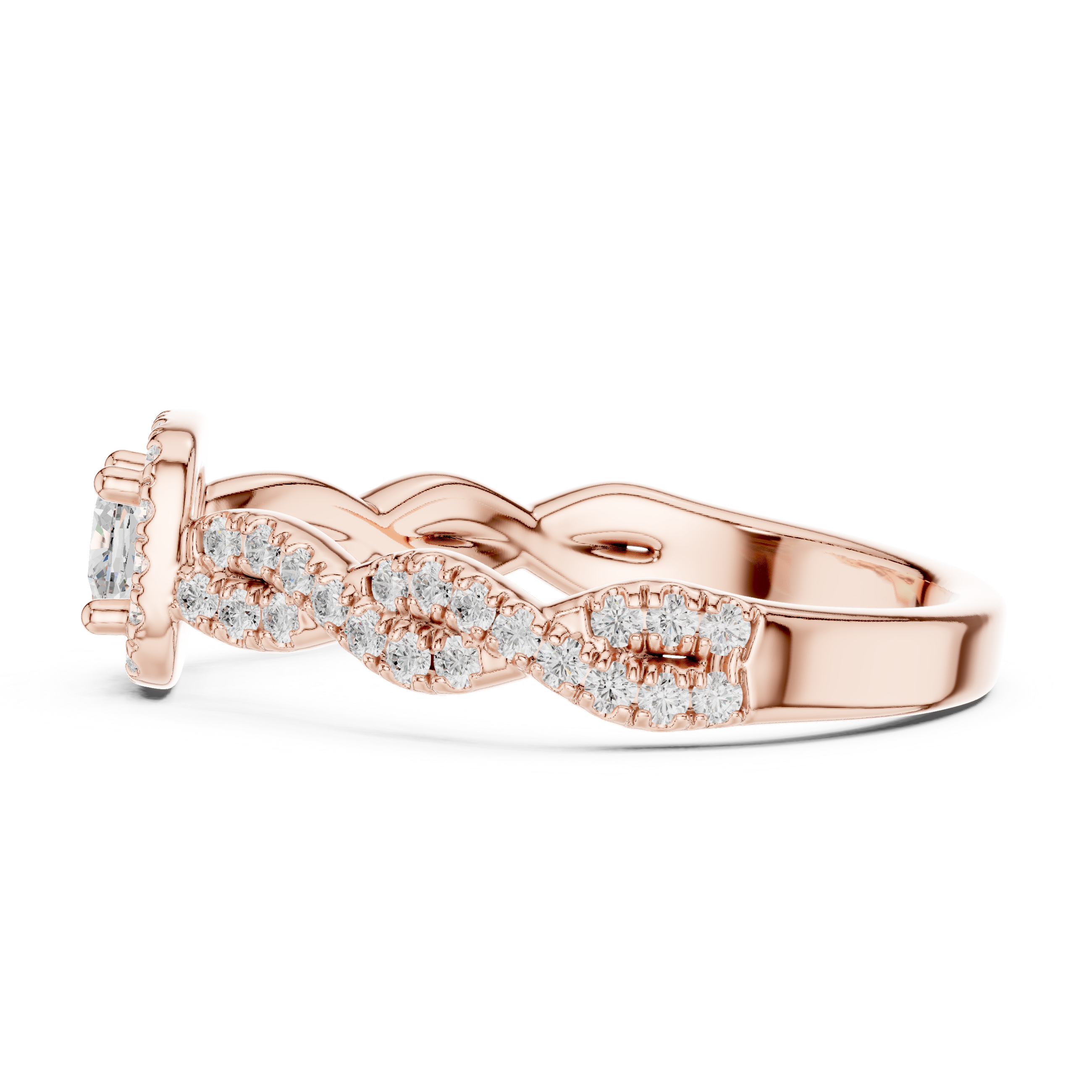 Cushion Cut Halo Engagement Ring – Twisted Pavé Diamond Infinity Ring