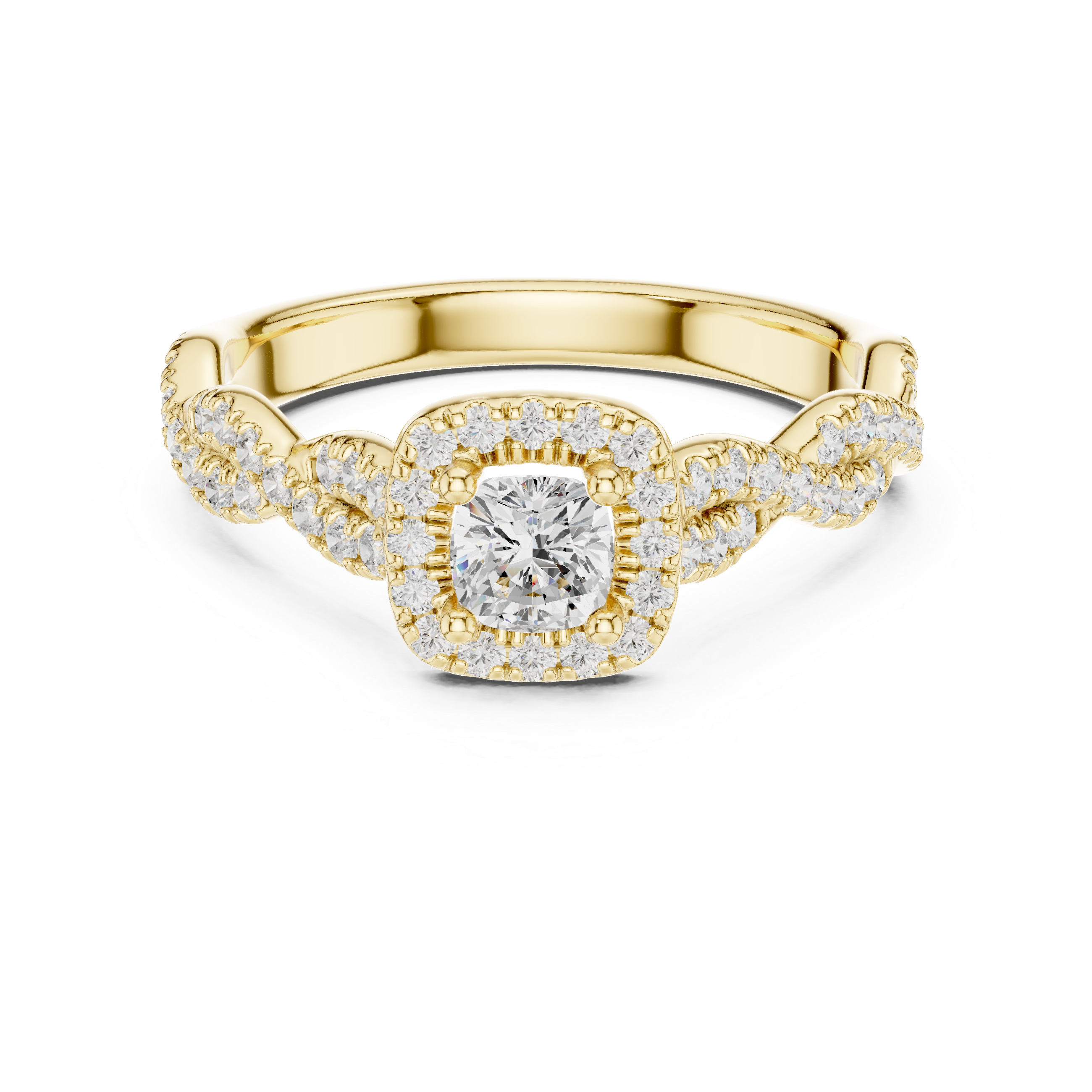 Cushion Cut Halo Engagement Ring – Twisted Pavé Diamond Infinity Ring