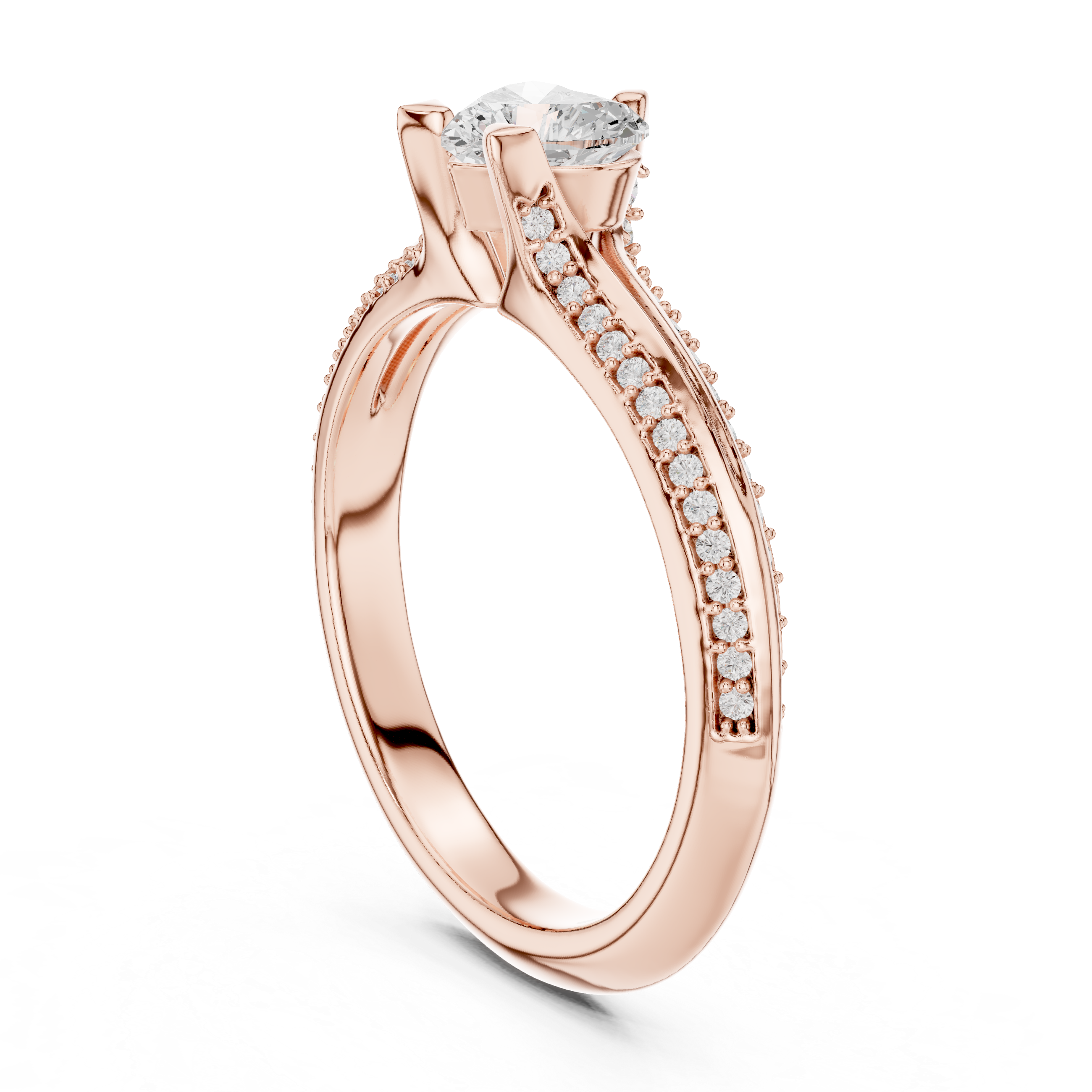 Heart Cut Diamond Engagement Ring – Pavé Solitaire Promise Ring with Split Shank