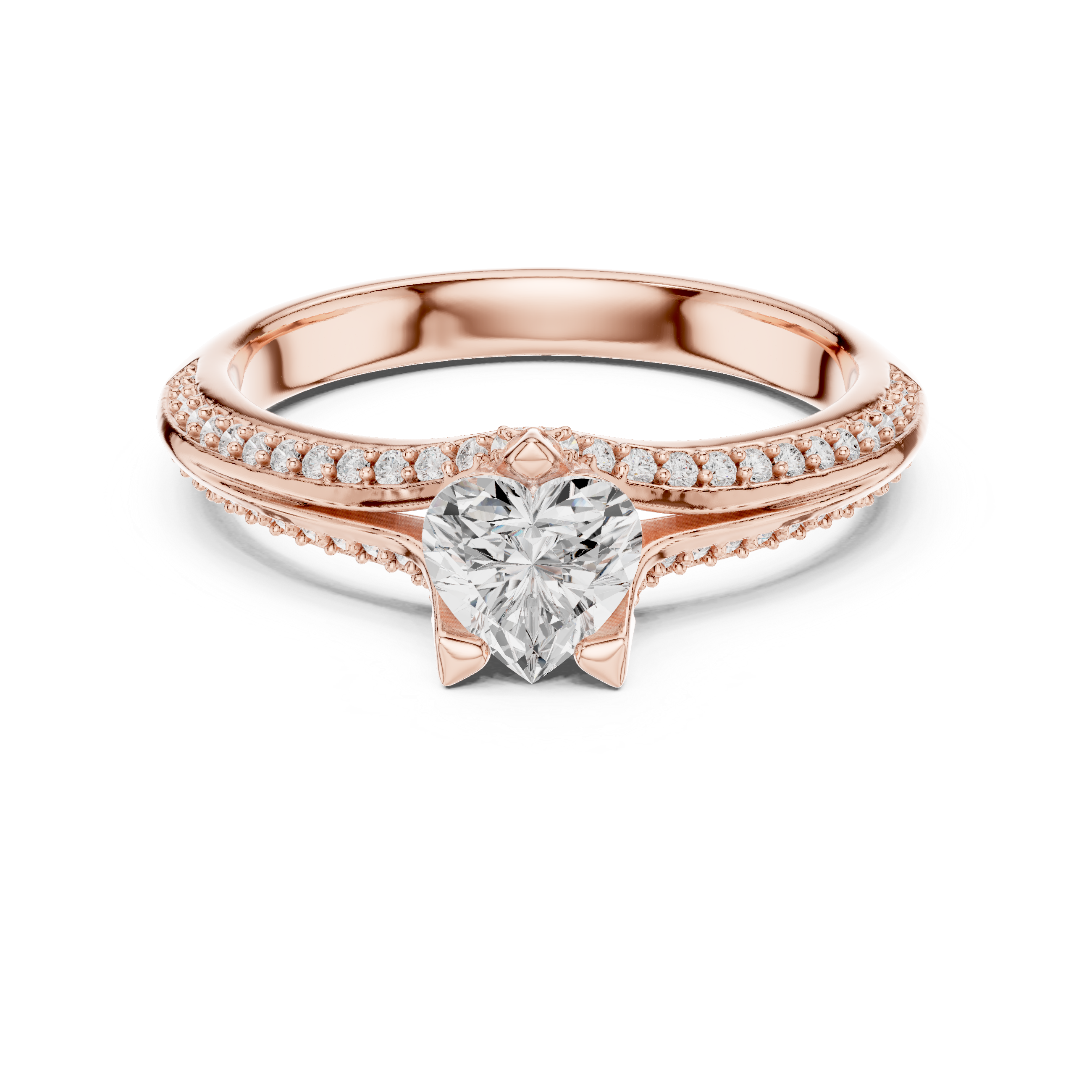 Heart Cut Diamond Engagement Ring – Pavé Solitaire Promise Ring with Split Shank