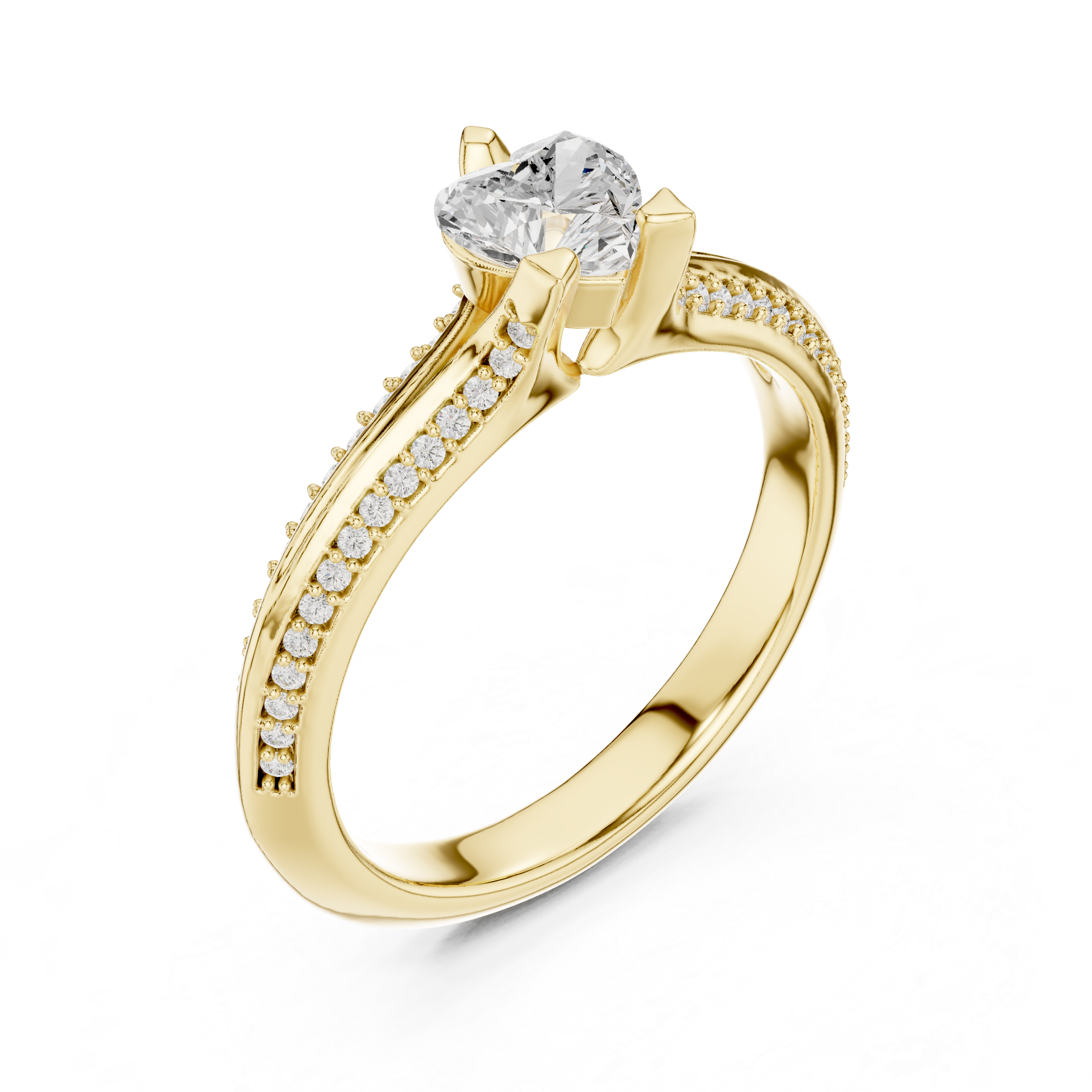 Heart Cut Diamond Engagement Ring – Pavé Solitaire Promise Ring with Split Shank