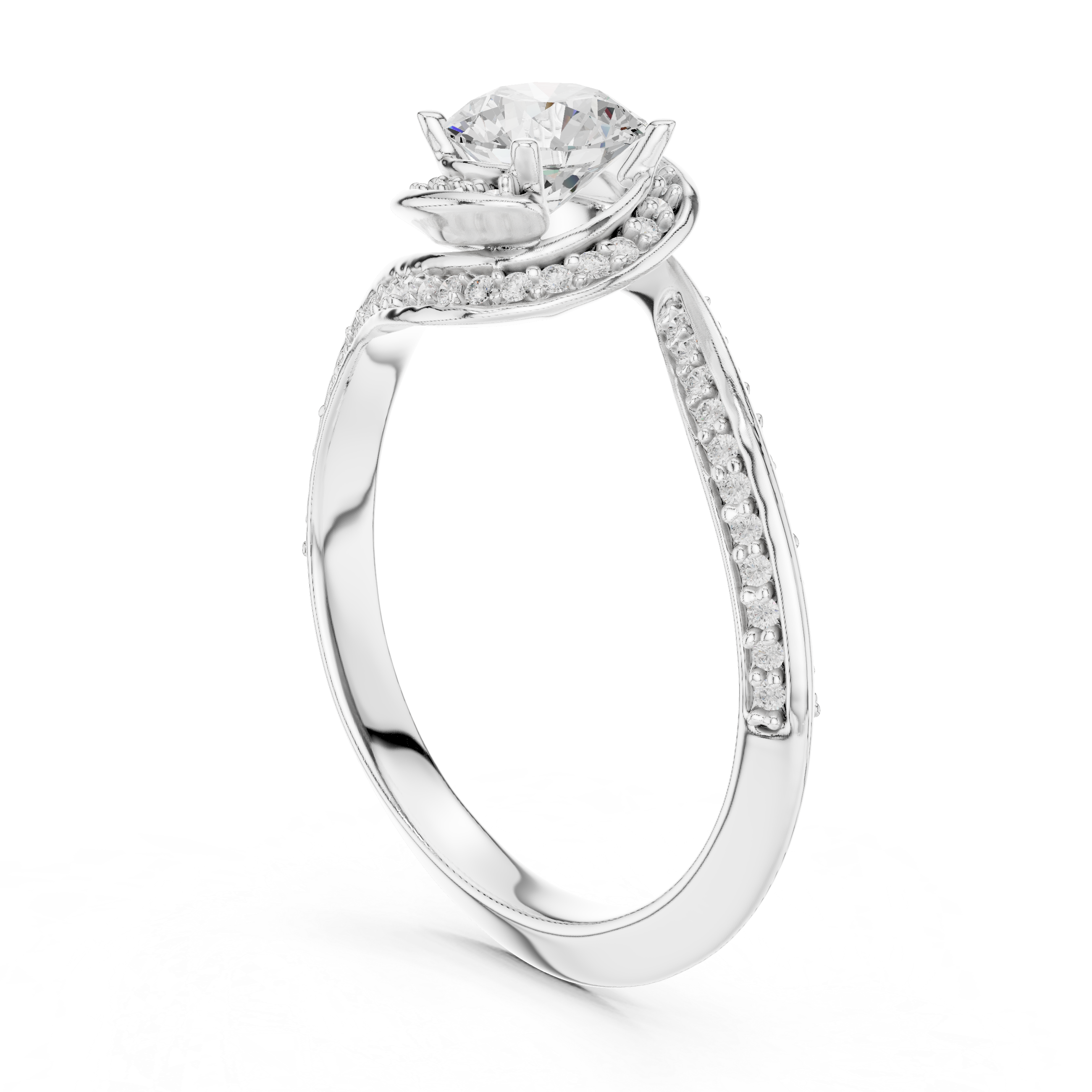 Round Halo Diamond Engagement Ring – Twisted Pavé Split Shank Bridal Ring