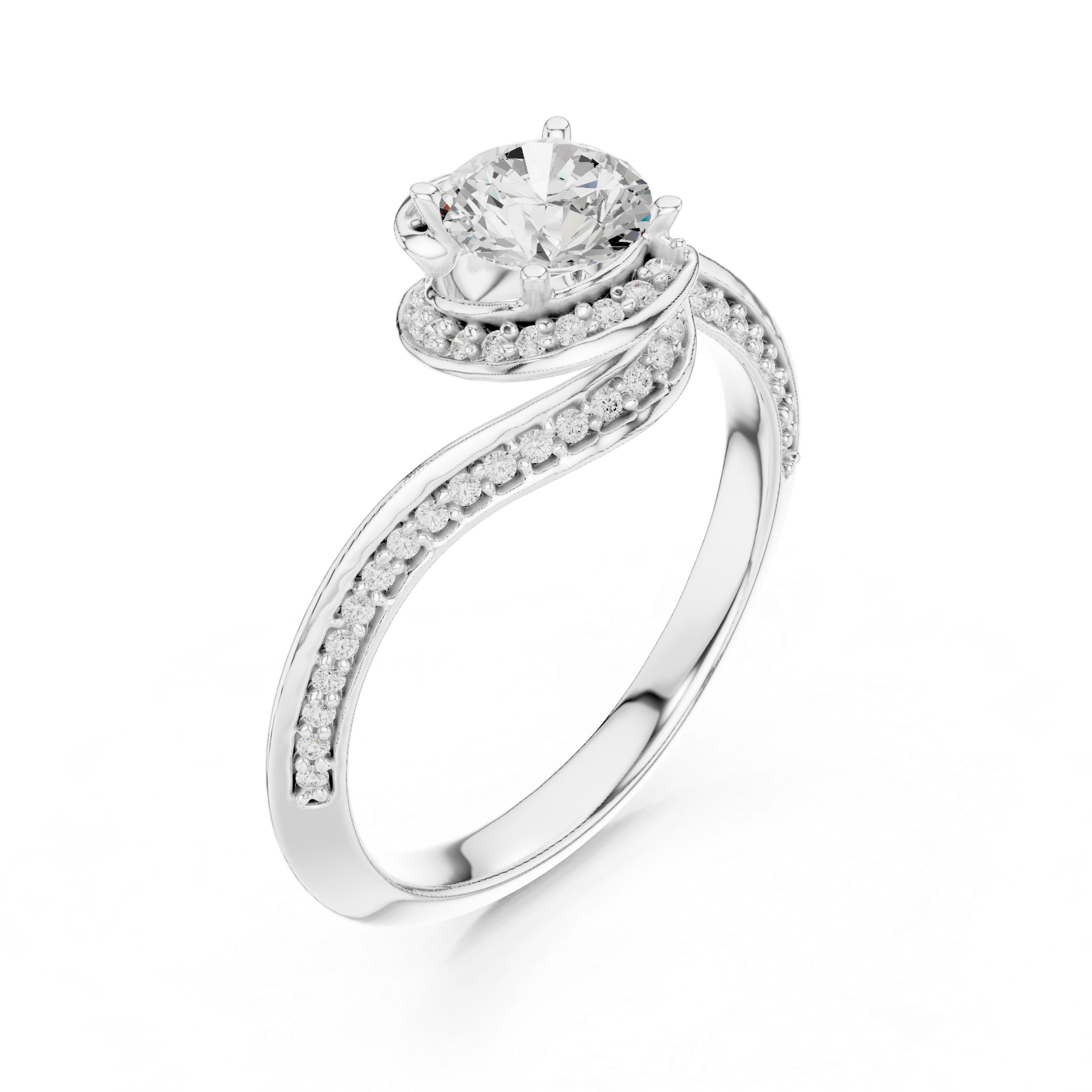 Round Halo Diamond Engagement Ring – Twisted Pavé Split Shank Bridal Ring