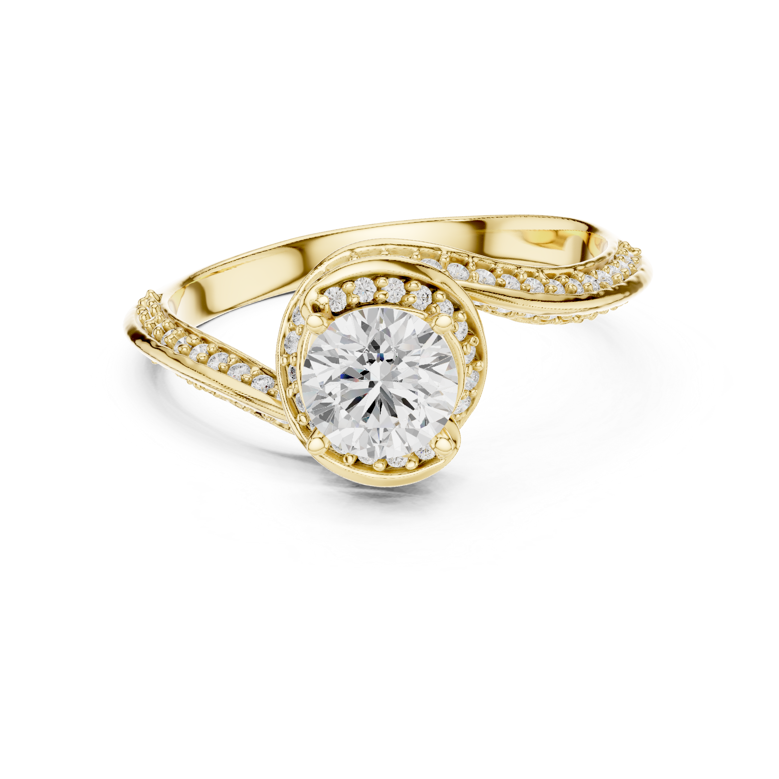 Round Halo Diamond Engagement Ring – Twisted Pavé Split Shank Bridal Ring