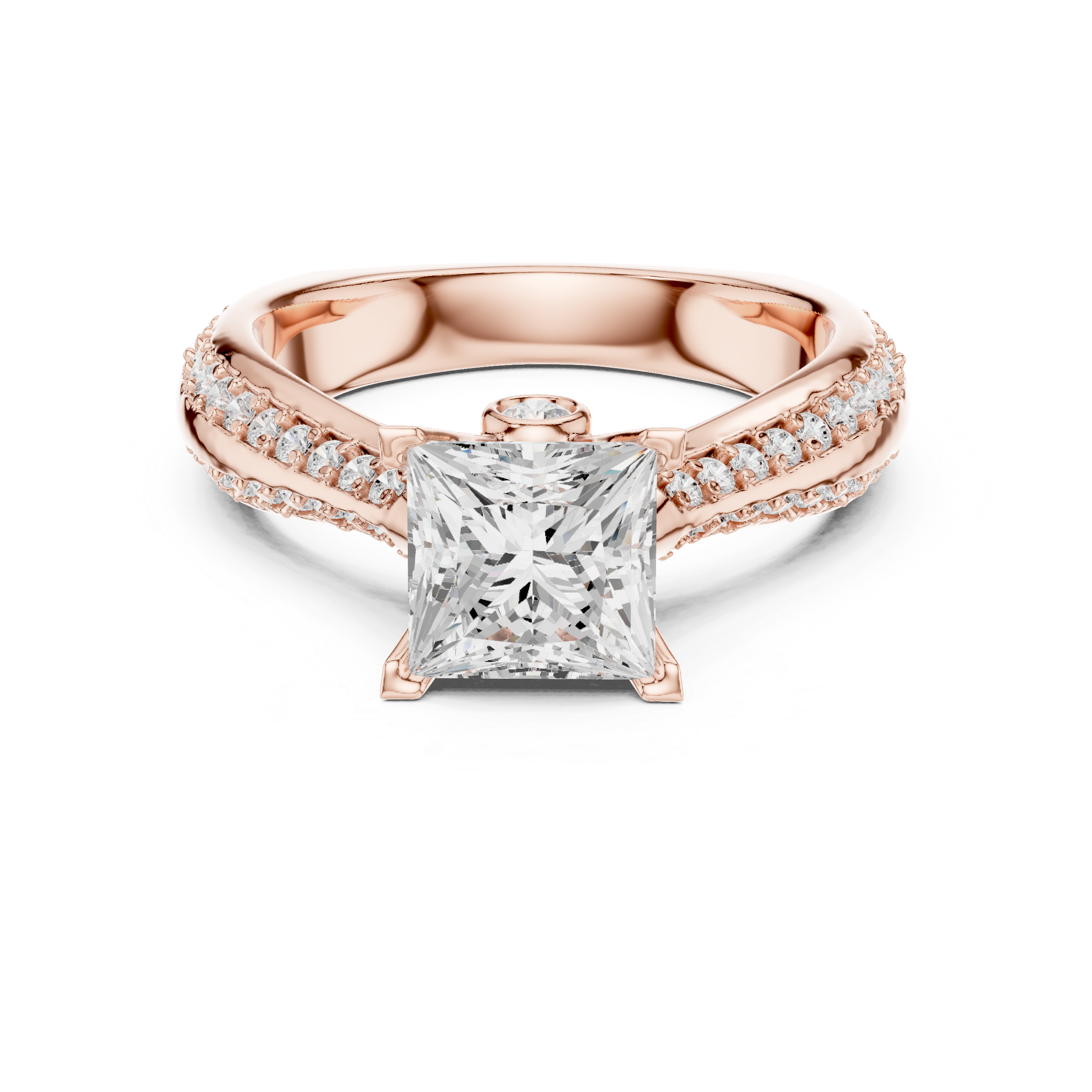 Princess Cut Diamond Engagement Ring – Triple Pavé Cathedral Solitaire Ring