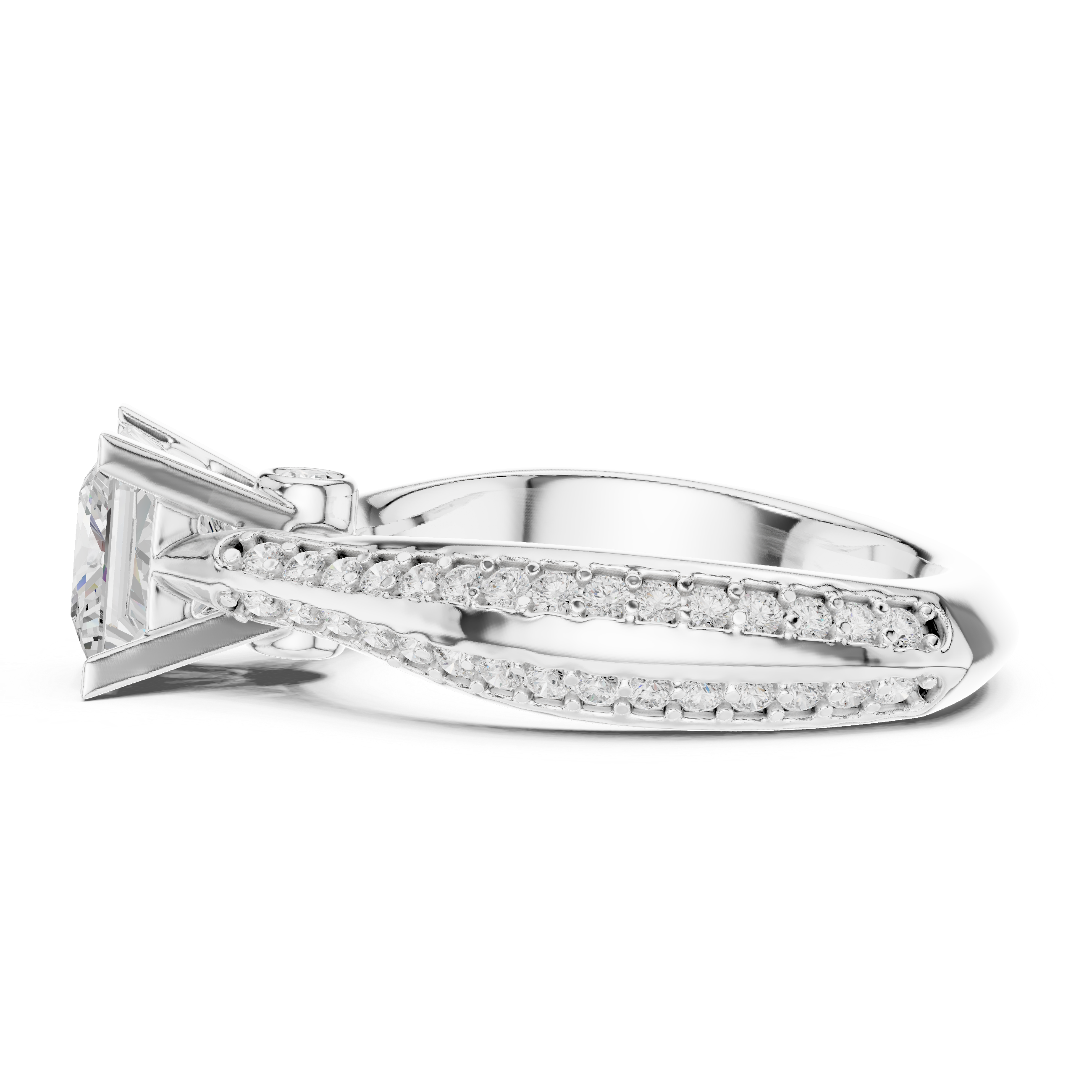 Princess Cut Diamond Engagement Ring – Triple Pavé Cathedral Solitaire Ring